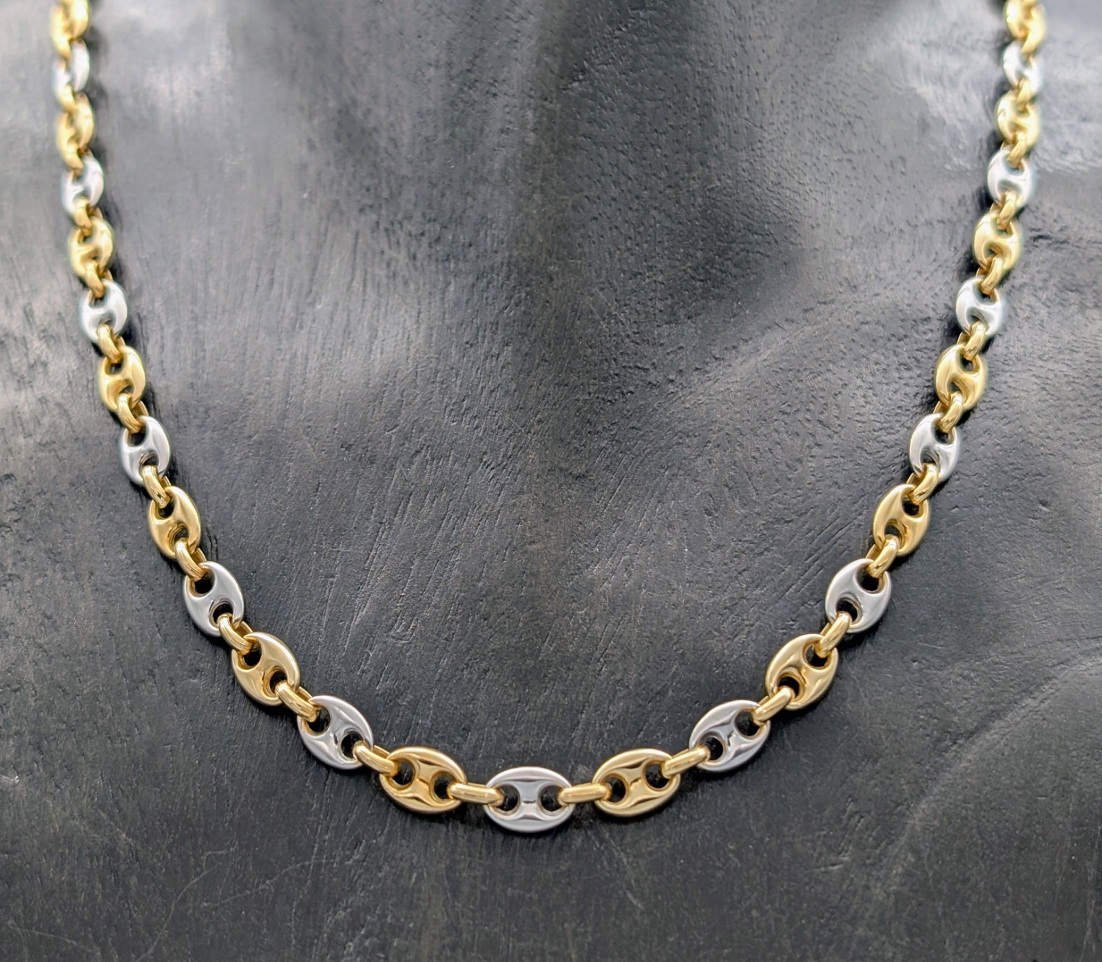 Bohnenkette Kette 750/18K Gelb-Weißgold 27,80 g – 51cm Gliederkette #1669