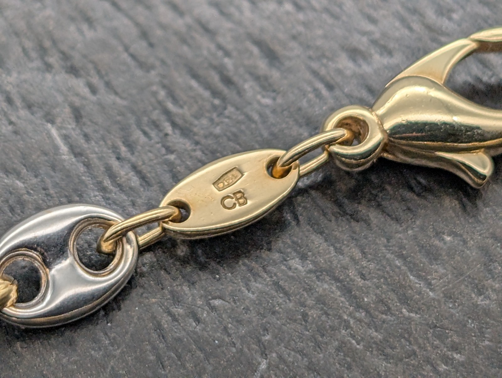 Bohnenkette Kette 750/18K Gelb-Weißgold 27,80 g – 51cm Gliederkette #1669