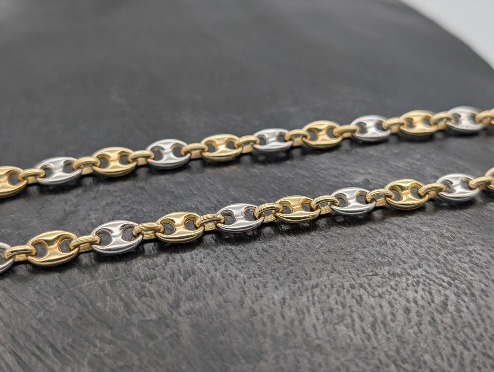 Bohnenkette Kette 750/18K Gelb-Weißgold 27,80 g – 51cm Gliederkette #1669
