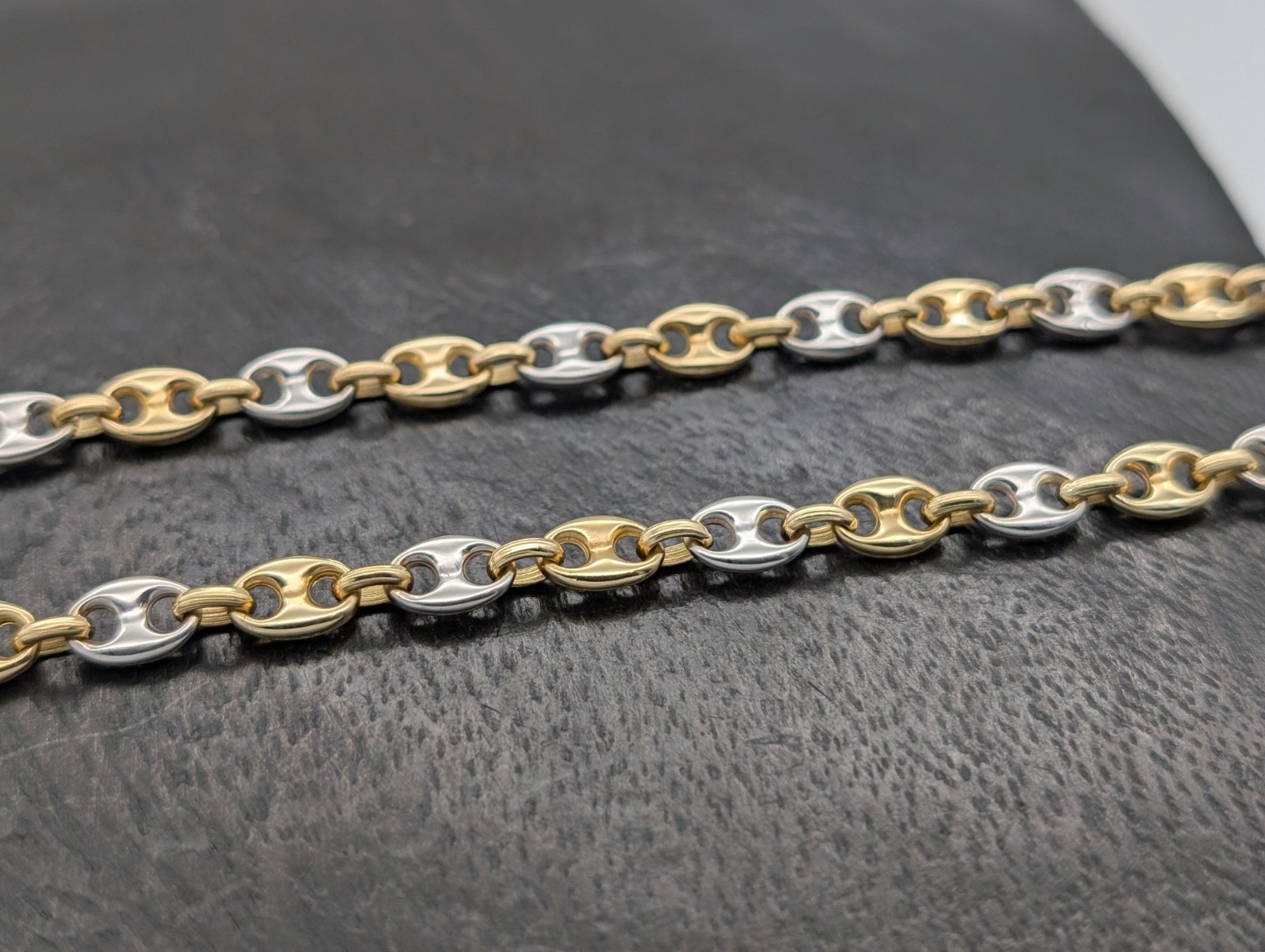 Bohnenkette Kette 750/18K Gelb-Weißgold 27,80 g – 51cm Gliederkette #1669