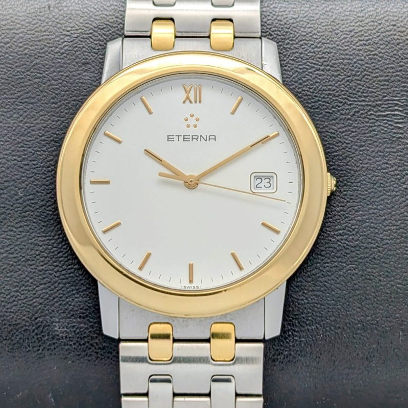 Eterna 3100.47 Stahl-Gold 18K Quartz Ultraflach | Ø34mm White/Dial Uhr #1464