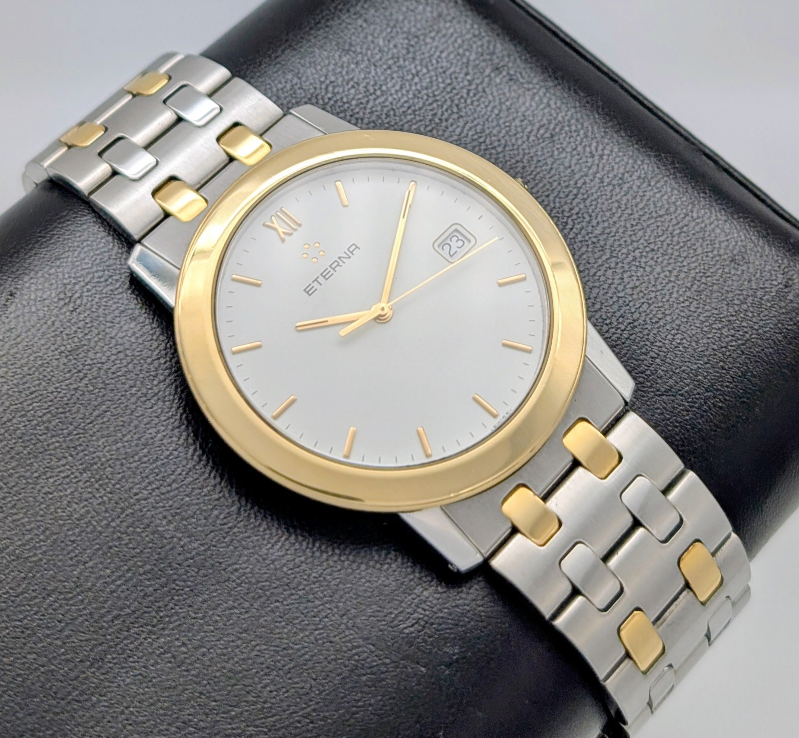 Eterna 3100.47 Stahl-Gold 18K Quartz Ultraflach | Ø34mm White/Dial Uhr #1464