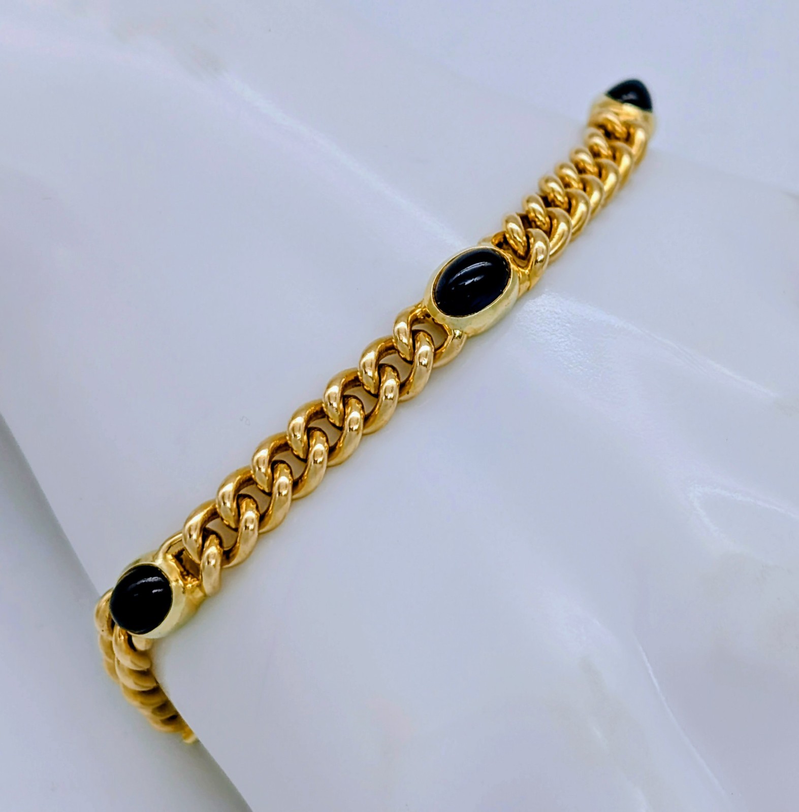 Panzerarmband 585/14K Gelbgold – 24,70g – Armband Saphir Cabochon 20cm #1962