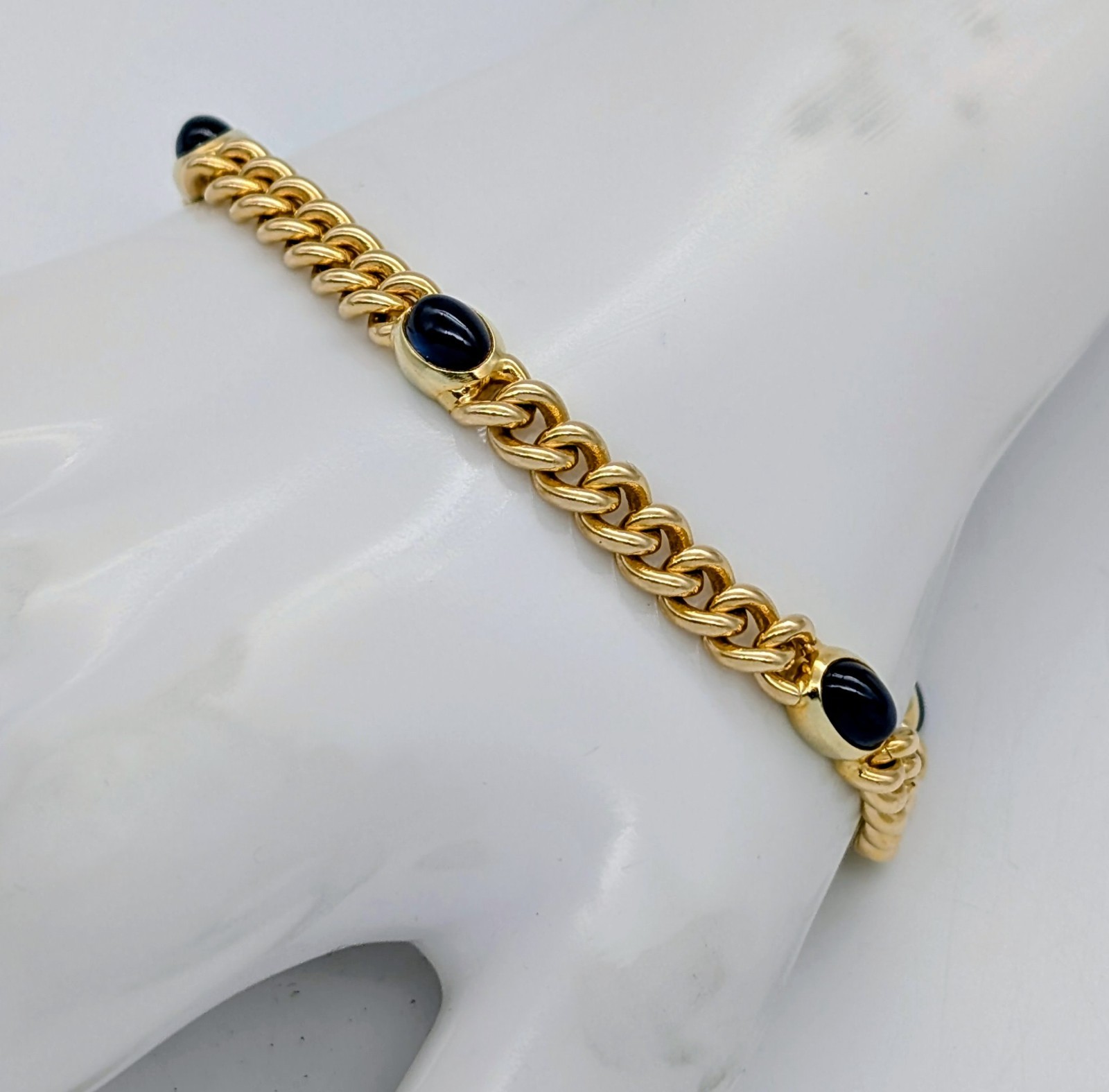 Panzerarmband 585/14K Gelbgold – 24,70g – Armband Saphir Cabochon 20cm #1962