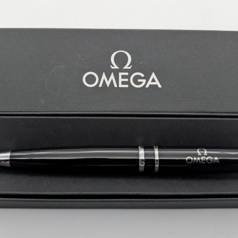 Omega Watches Kugelschreiber Ballpoint Ball Point Roll Pen Black In Box #3058