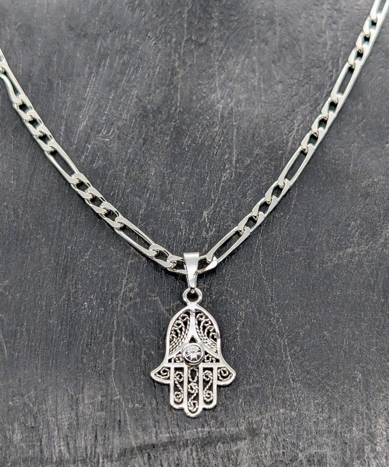 Panzerkette Halskette mit Hamsa Hand von Fatima Anhänger 925 Sterling Silber#573