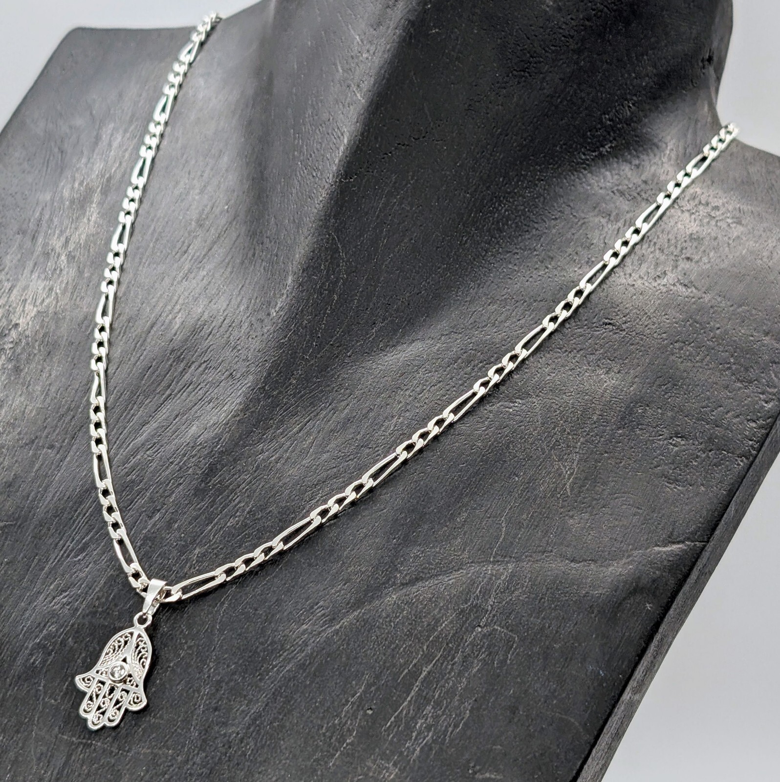 Panzerkette Halskette mit Hamsa Hand von Fatima Anhänger 925 Sterling Silber#573