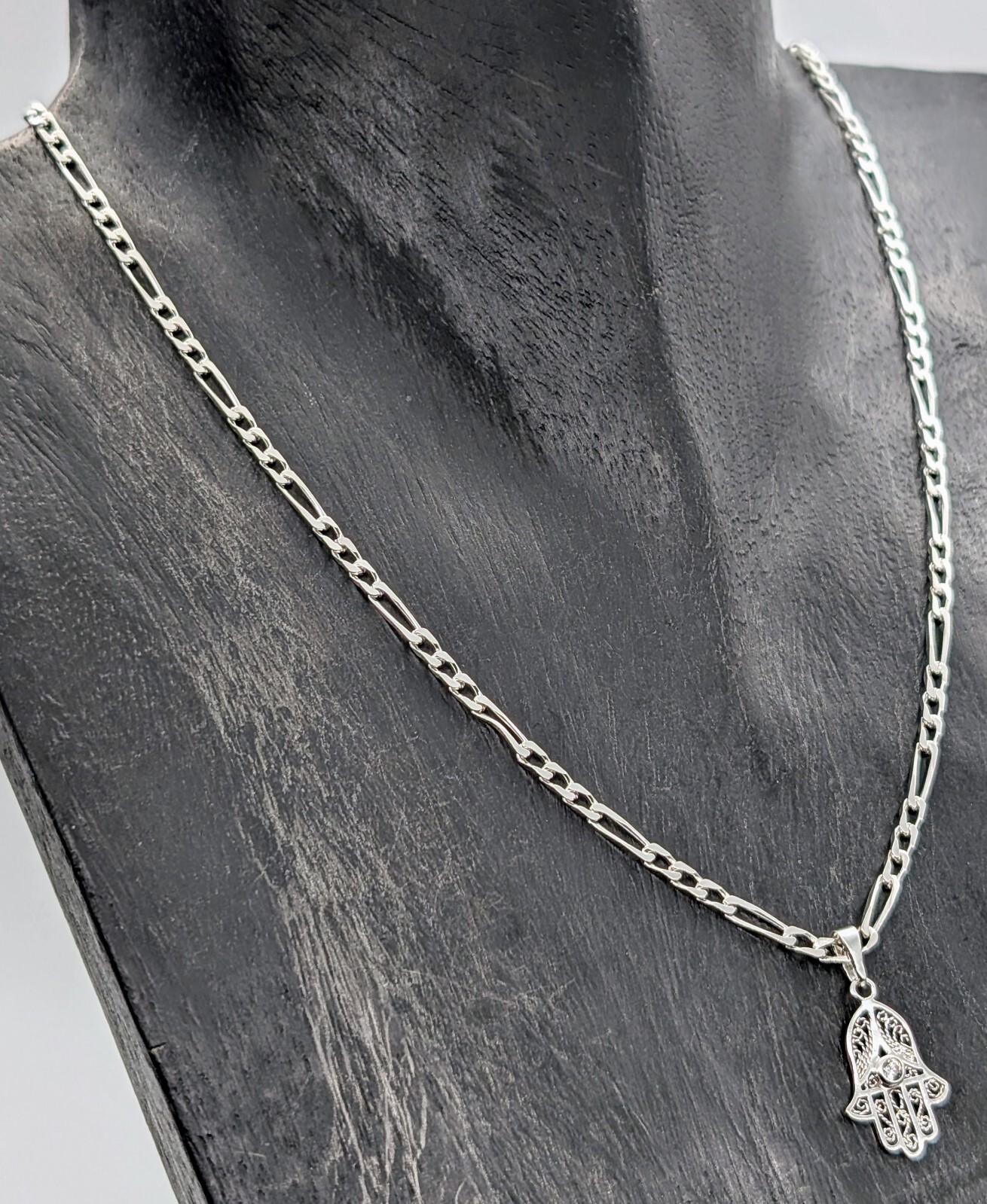 Panzerkette Halskette mit Hamsa Hand von Fatima Anhänger 925 Sterling Silber#573