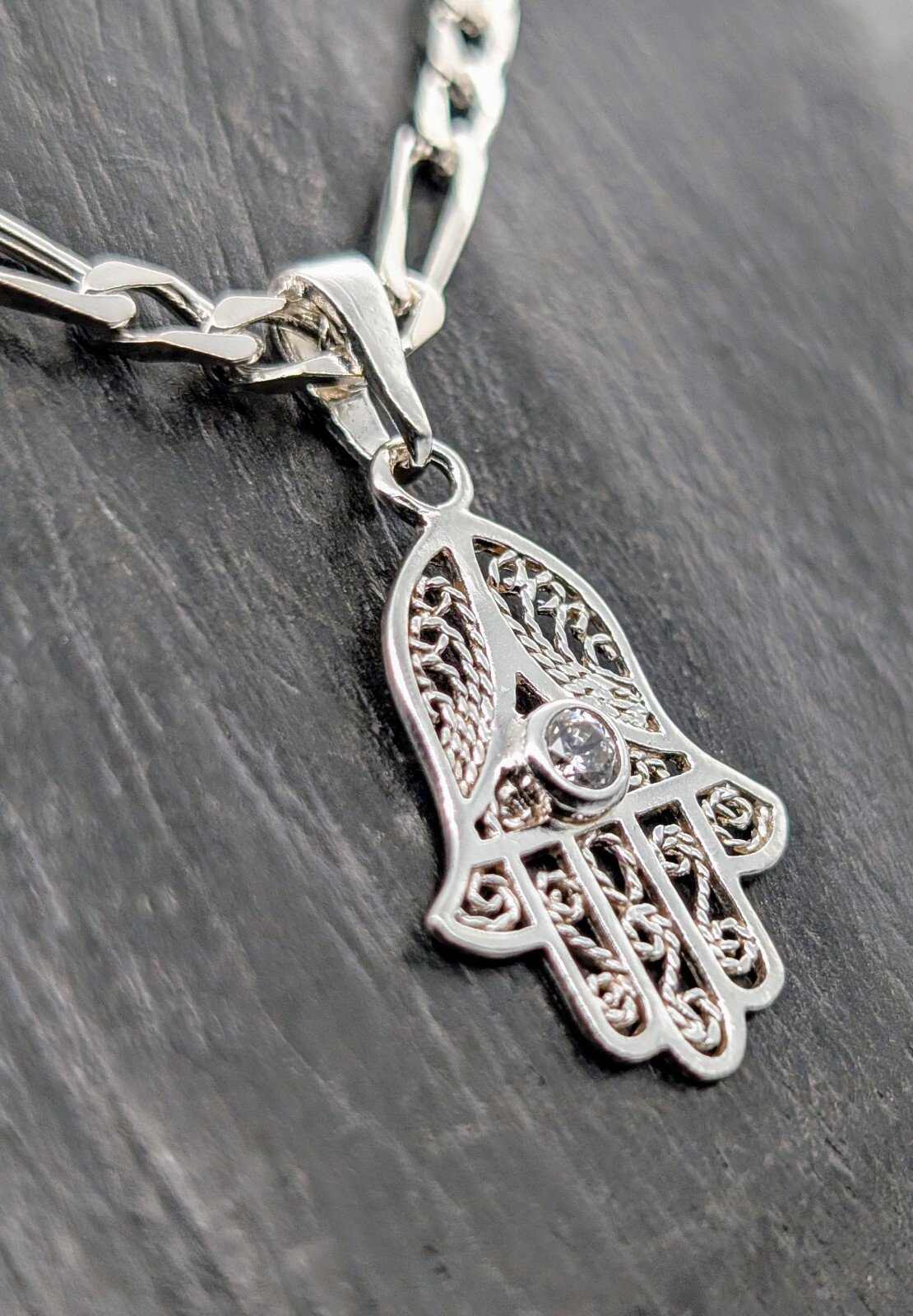 Panzerkette Halskette mit Hamsa Hand von Fatima Anhänger 925 Sterling Silber#573