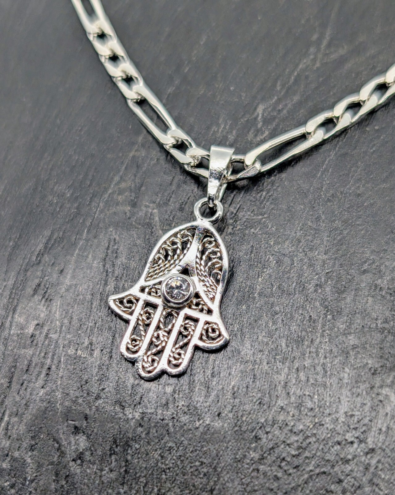 Panzerkette Halskette mit Hamsa Hand von Fatima Anhänger 925 Sterling Silber#573