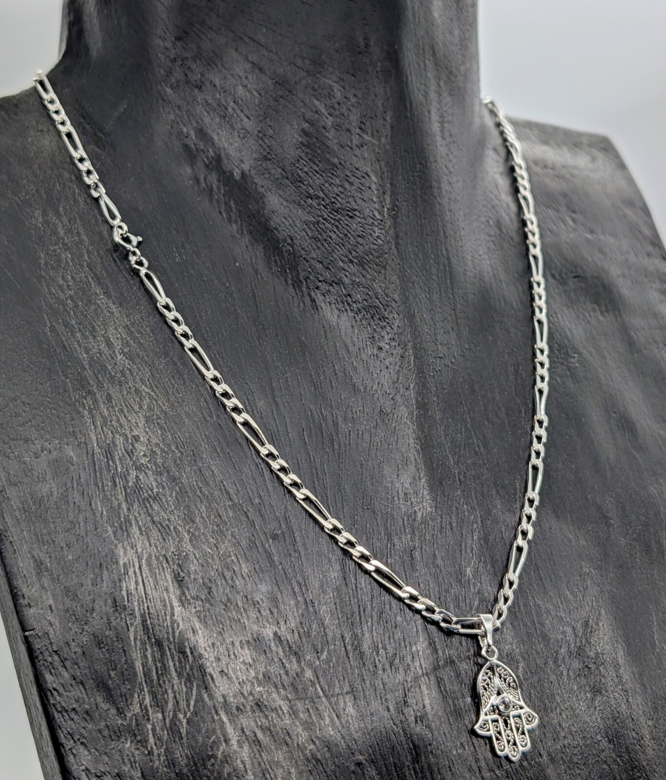 Panzerkette Halskette mit Hamsa Hand von Fatima Anhänger 925 Sterling Silber#573