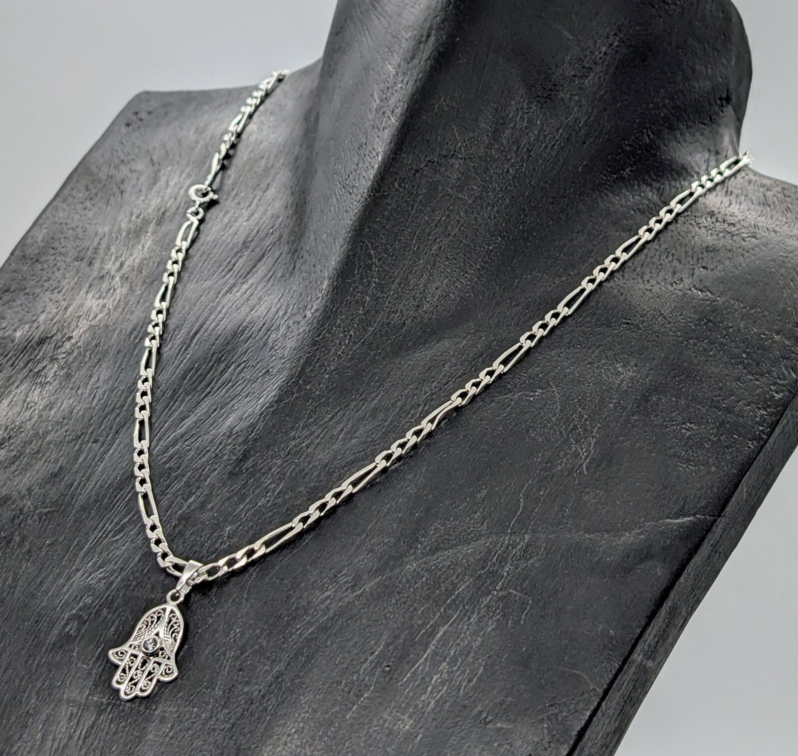 Panzerkette Halskette mit Hamsa Hand von Fatima Anhänger 925 Sterling Silber#573