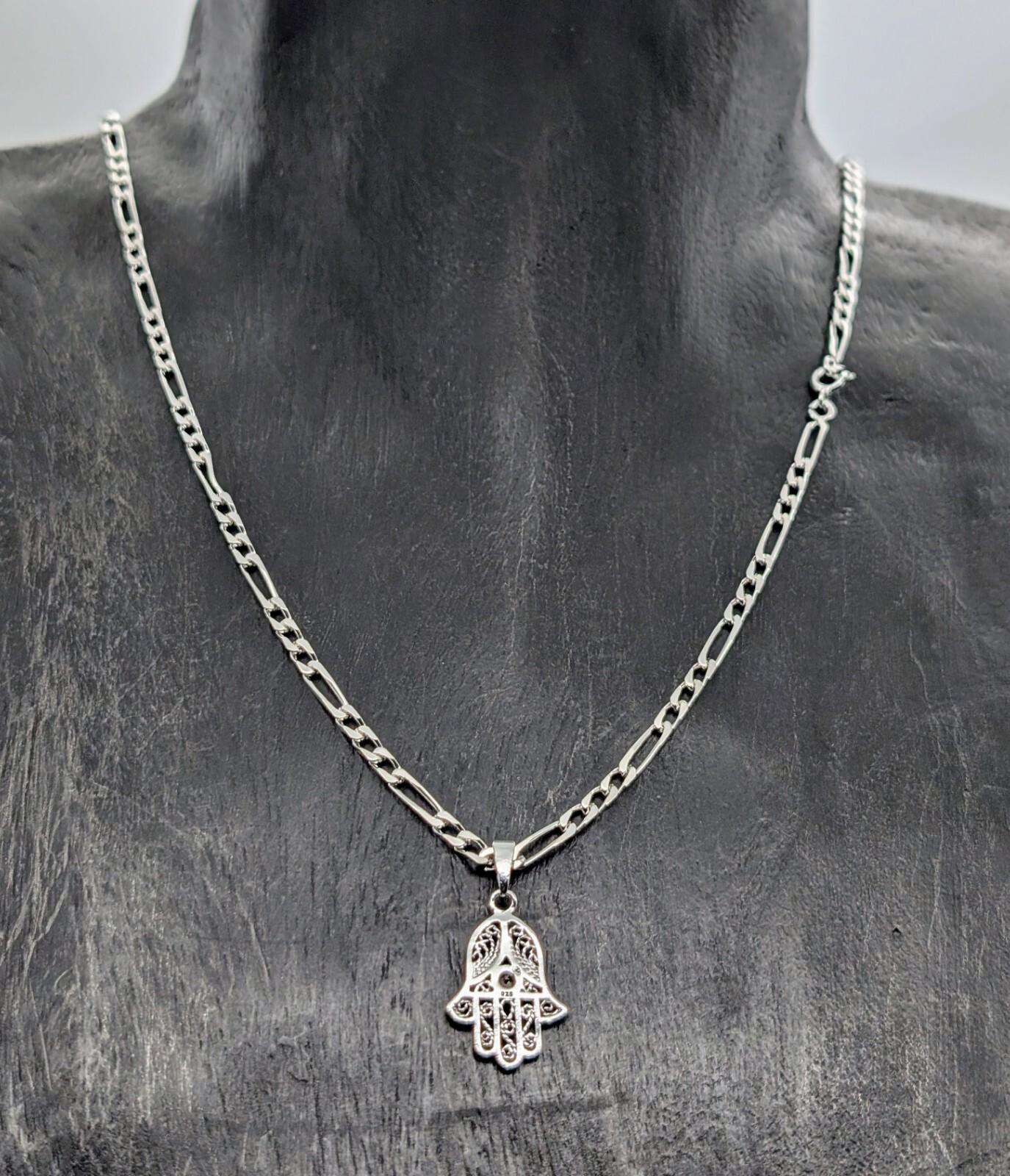 Panzerkette Halskette mit Hamsa Hand von Fatima Anhänger 925 Sterling Silber#573