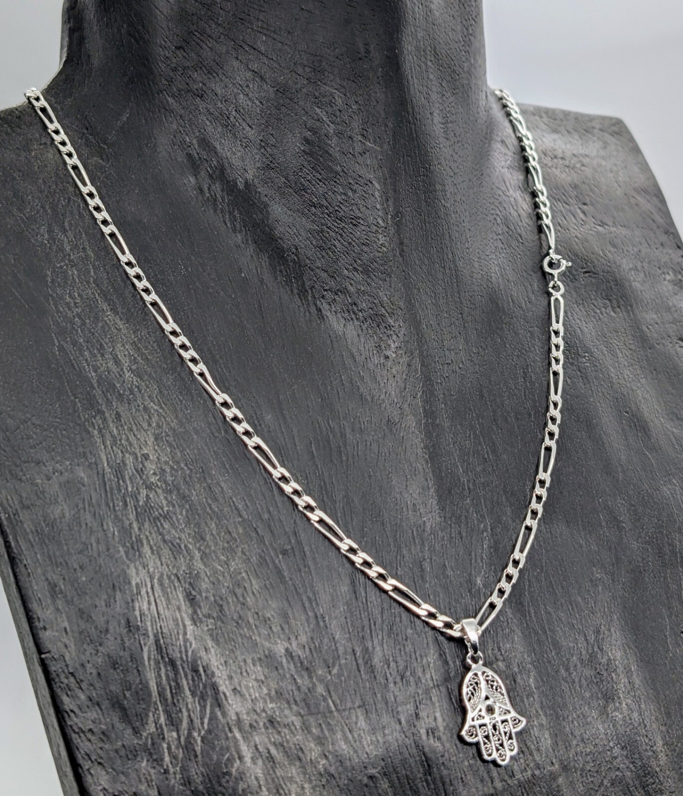 Panzerkette Halskette mit Hamsa Hand von Fatima Anhänger 925 Sterling Silber#573