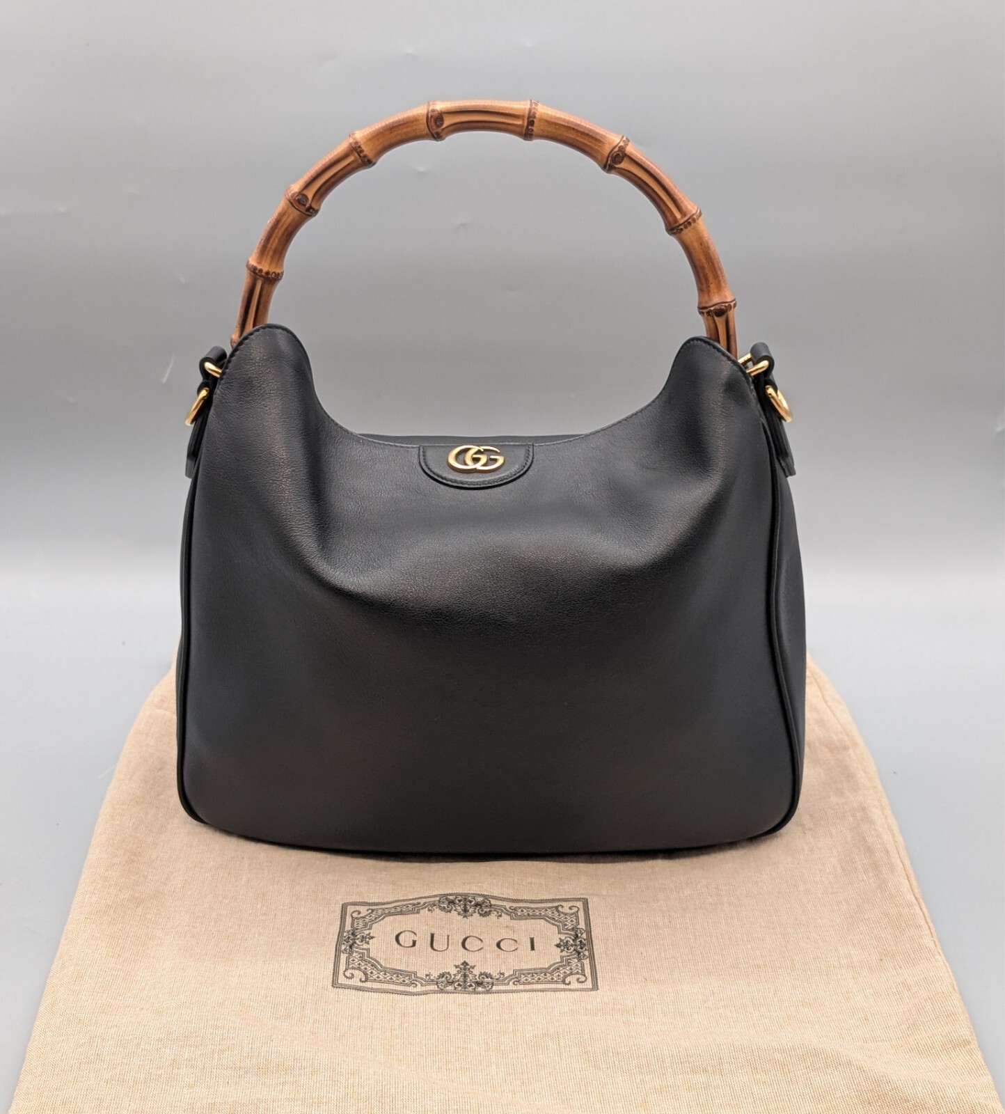 Gucci 746124 Diana Bamboo Schultertasche Schwarz Handtasche Leder Tasche #983