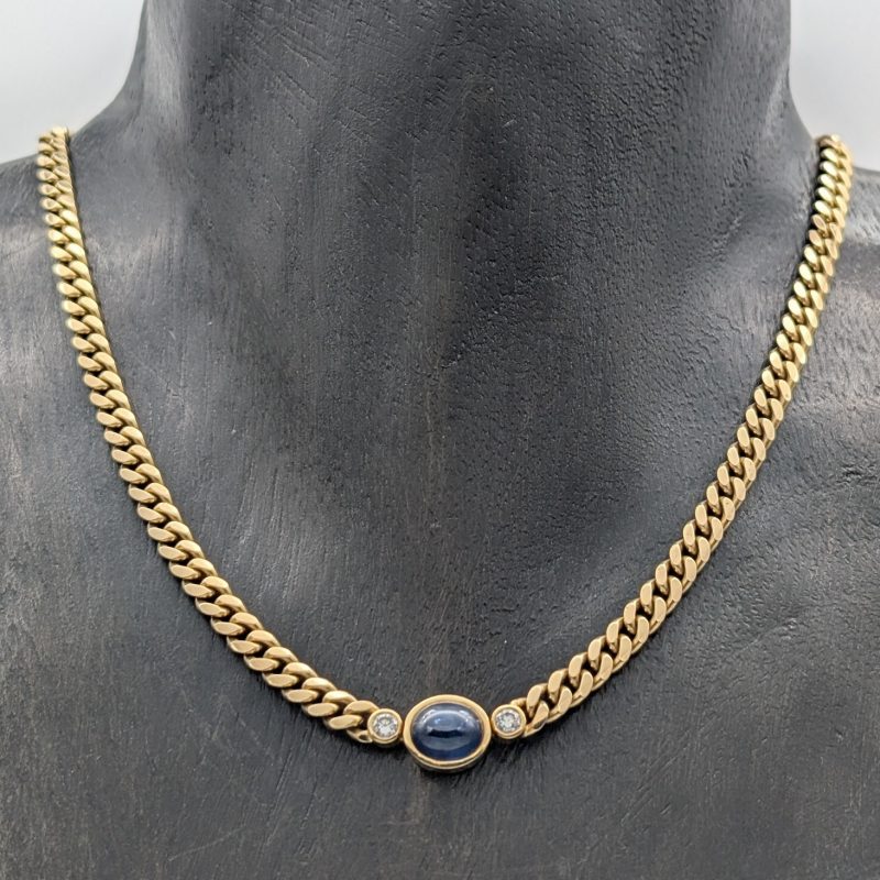 Halskette FBM Brillanten Gold 585/14K Cabochon Collier 44cm Kette 41,60g #1112