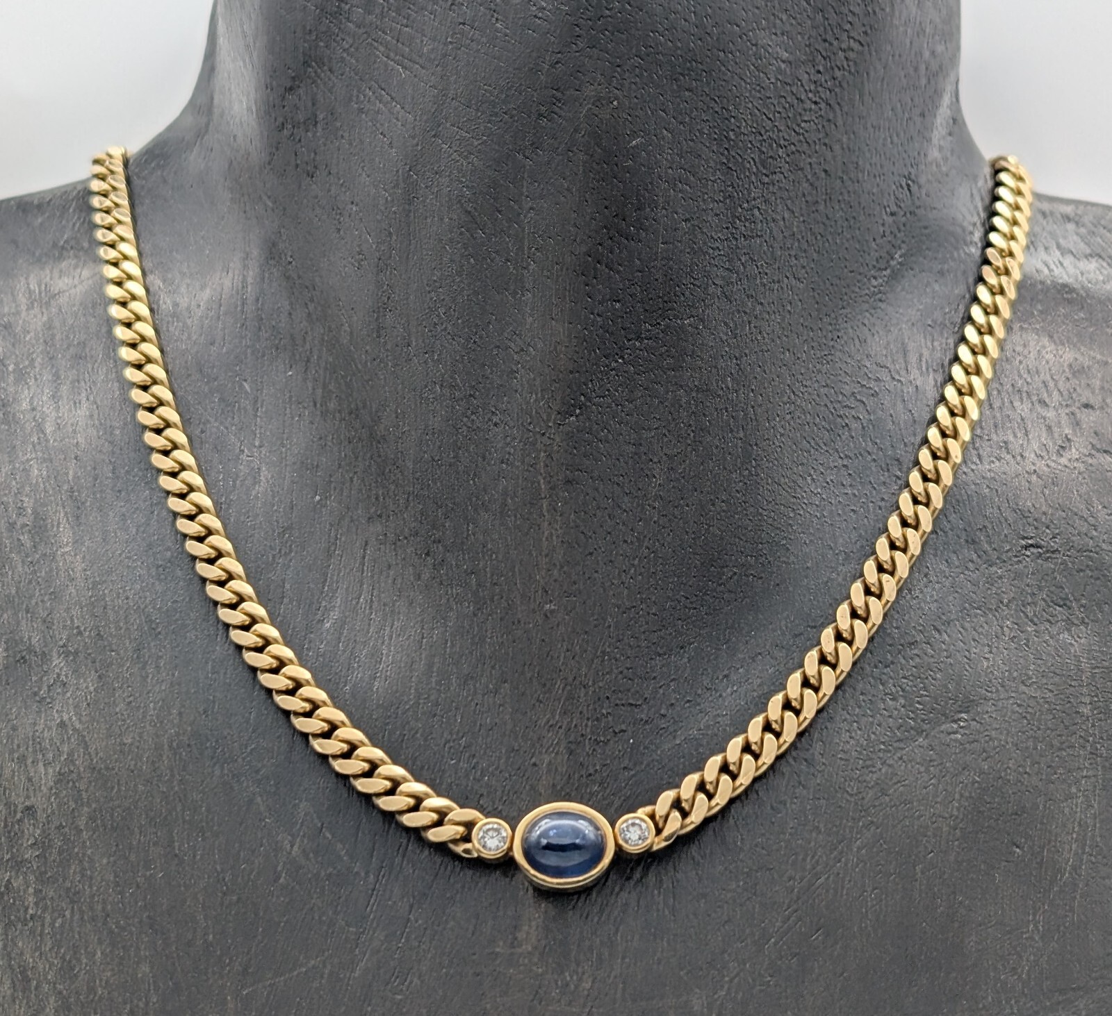 Halskette FBM Brillanten Gold 585/14K Cabochon Collier 44cm Kette 41,60g #1112