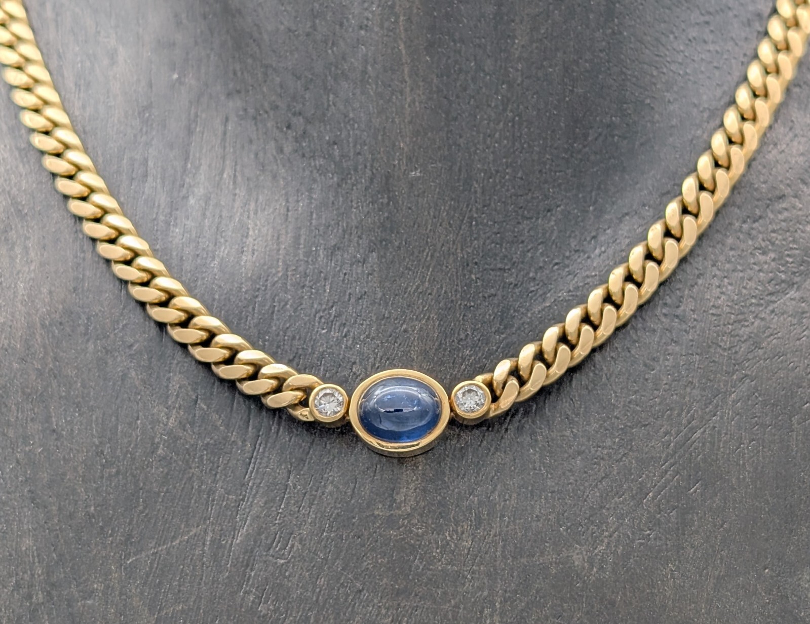 Halskette FBM Brillanten Gold 585/14K Cabochon Collier 44cm Kette 41,60g #1112