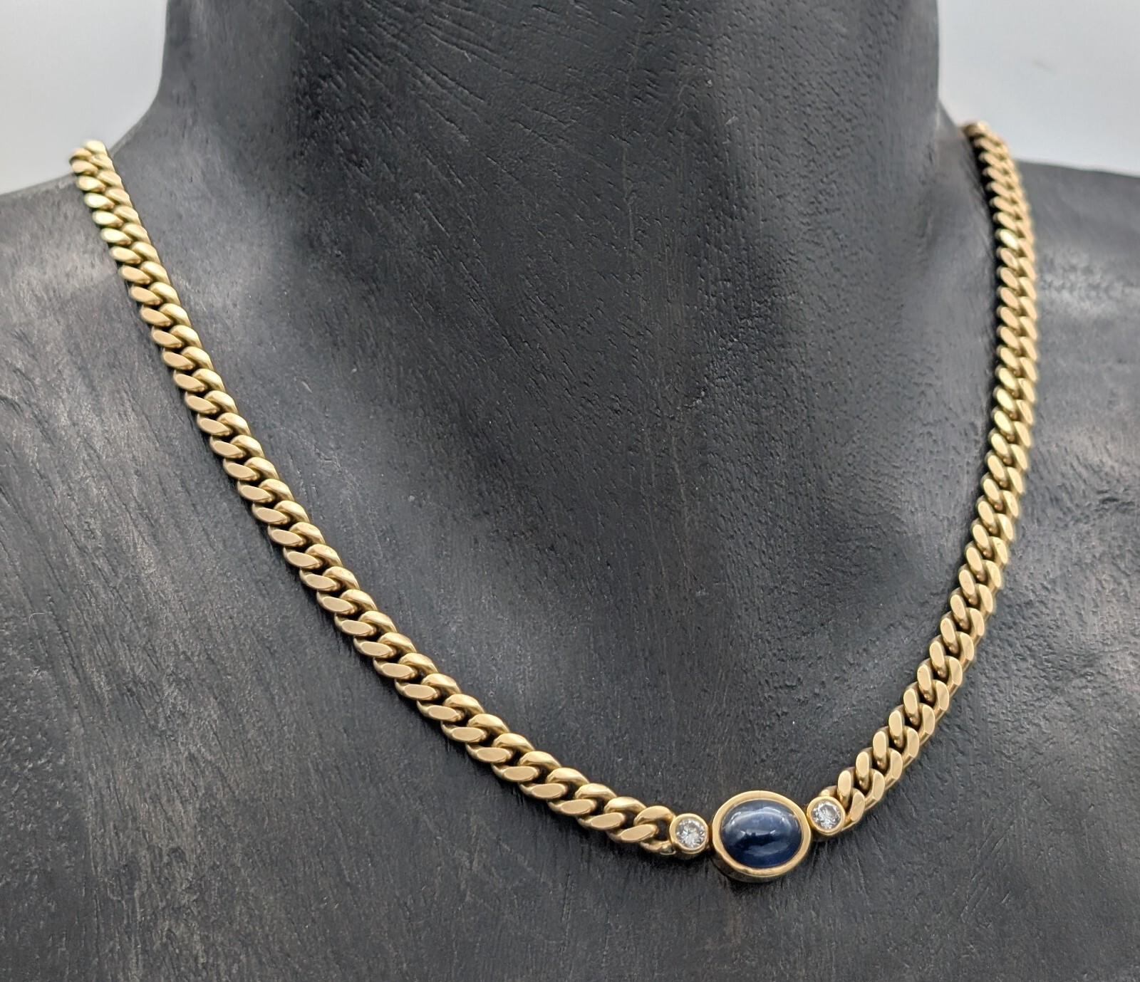 Halskette FBM Brillanten Gold 585/14K Cabochon Collier 44cm Kette 41,60g #1112