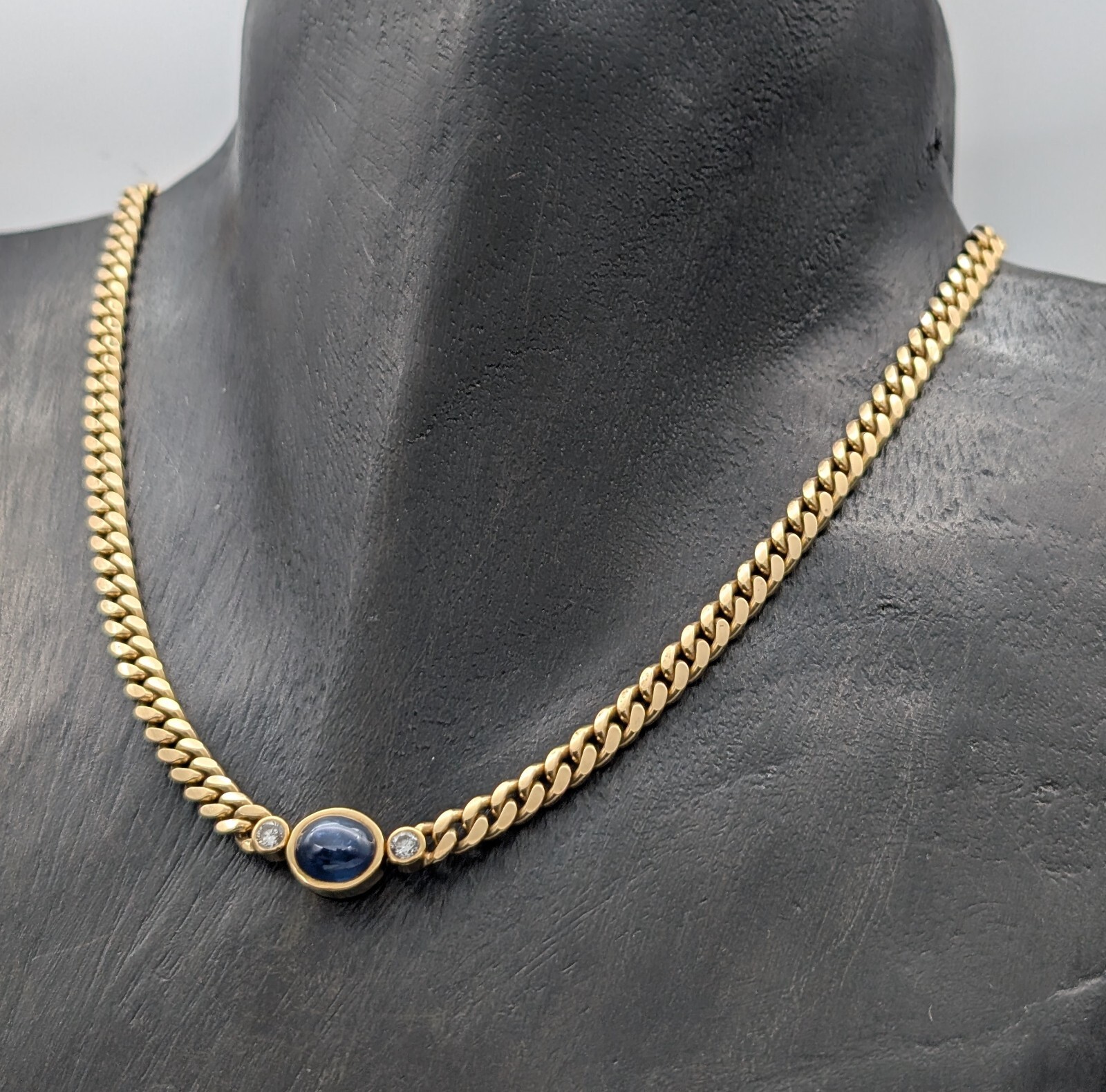 Halskette FBM Brillanten Gold 585/14K Cabochon Collier 44cm Kette 41,60g #1112