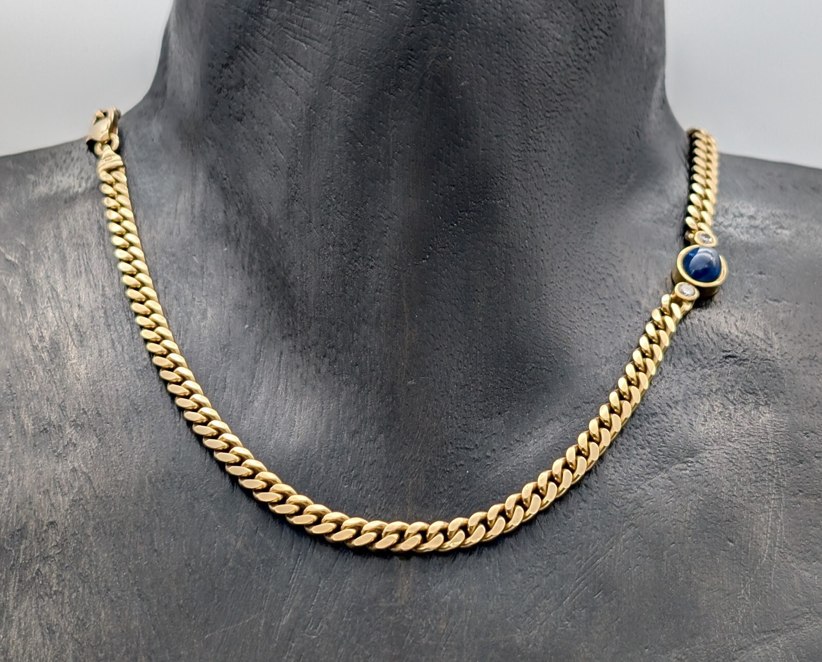 Halskette FBM Brillanten Gold 585/14K Cabochon Collier 44cm Kette 41,60g #1112
