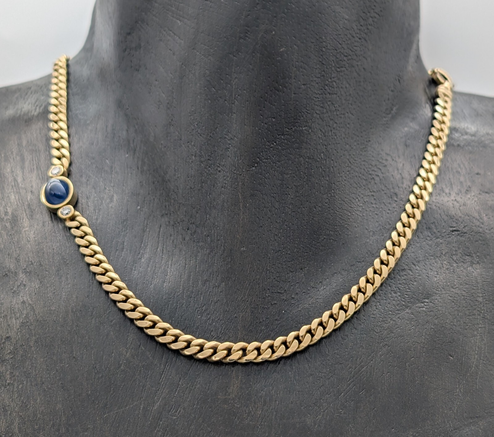 Halskette FBM Brillanten Gold 585/14K Cabochon Collier 44cm Kette 41,60g #1112