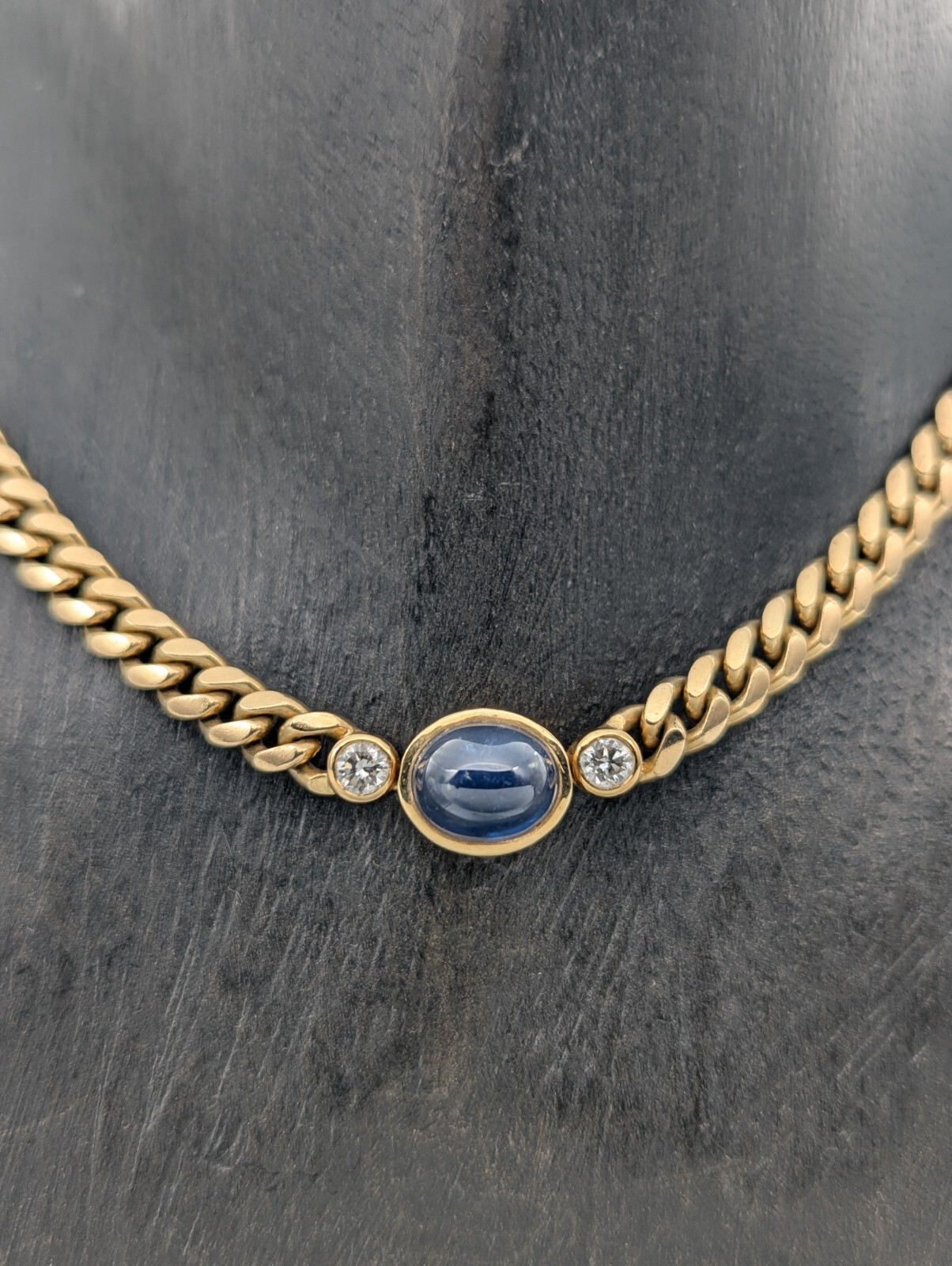 Halskette FBM Brillanten Gold 585/14K Cabochon Collier 44cm Kette 41,60g #1112