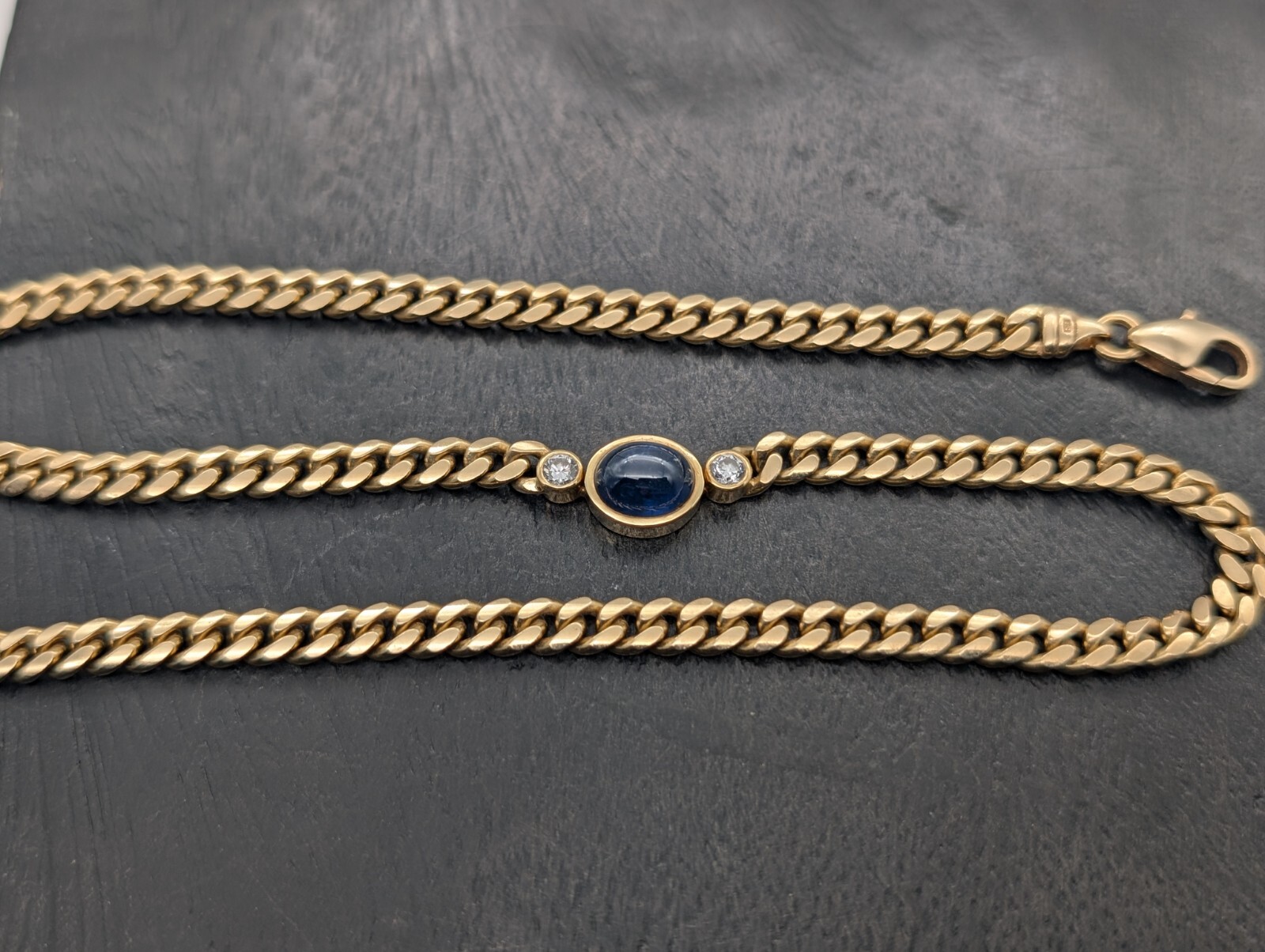Halskette FBM Brillanten Gold 585/14K Cabochon Collier 44cm Kette 41,60g #1112