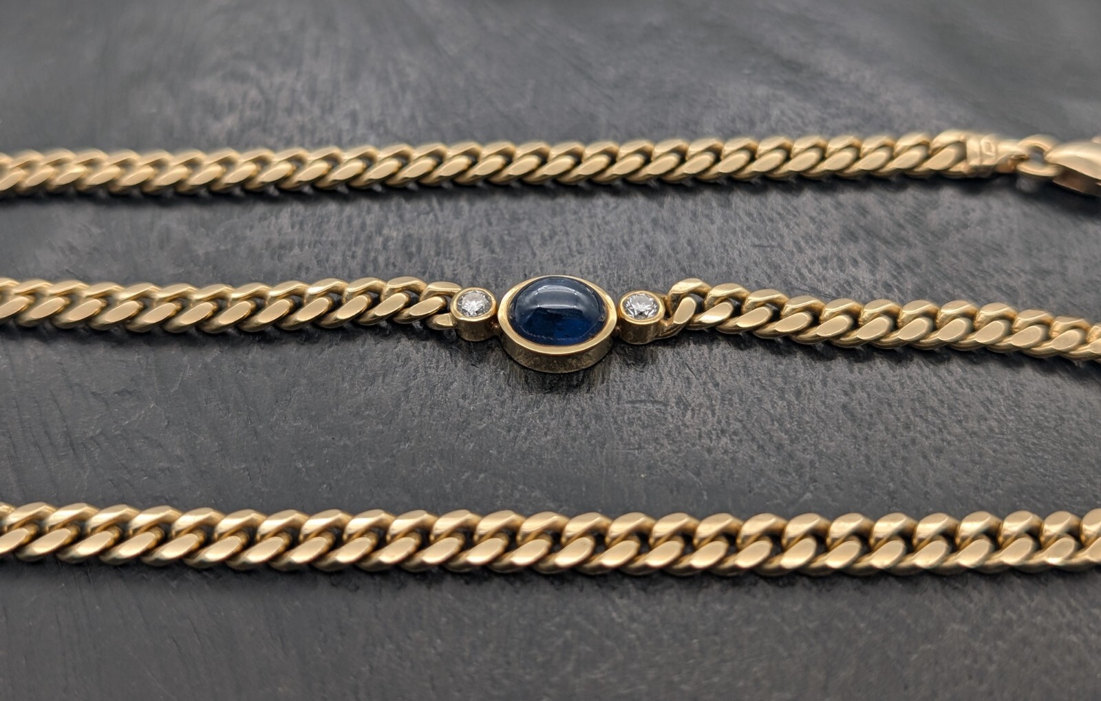 Halskette FBM Brillanten Gold 585/14K Cabochon Collier 44cm Kette 41,60g #1112