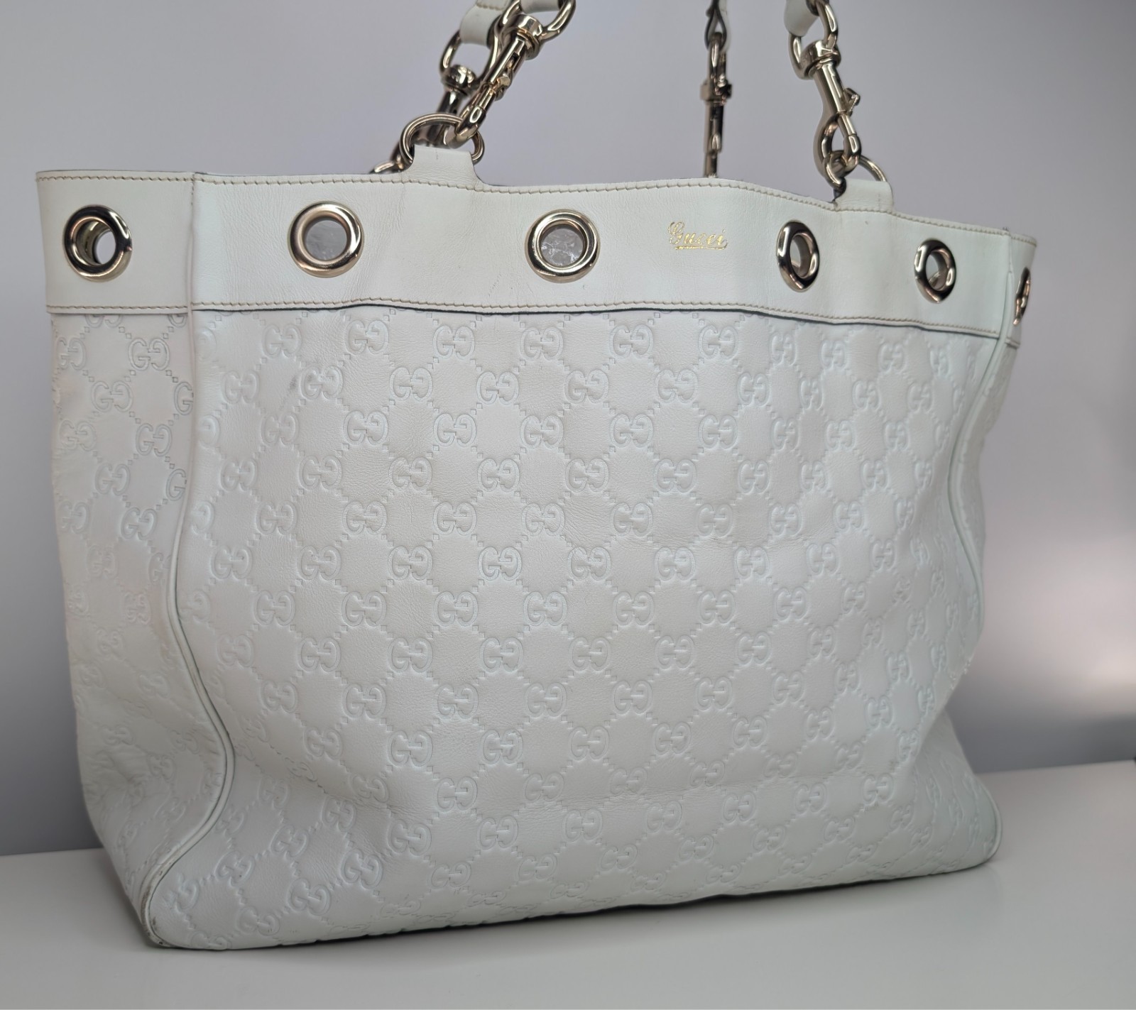 Gucci Guccissima Tote Bag – Weiß – 36 x 34 x 14 cm – Klassisches Monogramm #3076