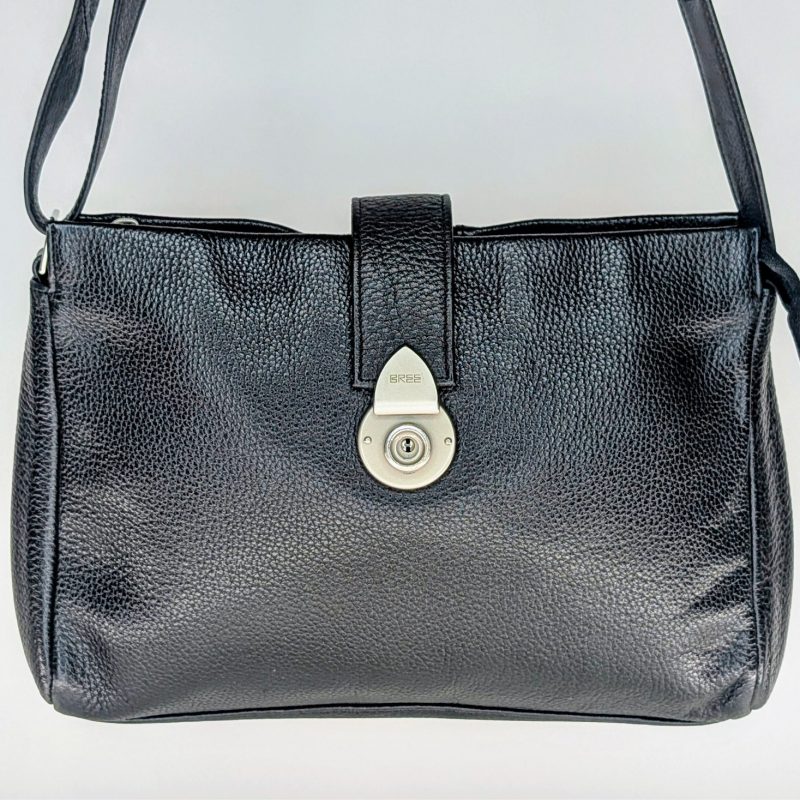 BREE Classic Schultertasche / Umhängetasche – Schwarz – Leder 30 cm Logo #3099
