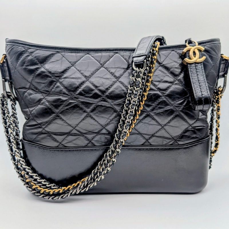 CHANEL Schultertasche Schwarz Leder Gesteppte Gabrielle Tasche #3085