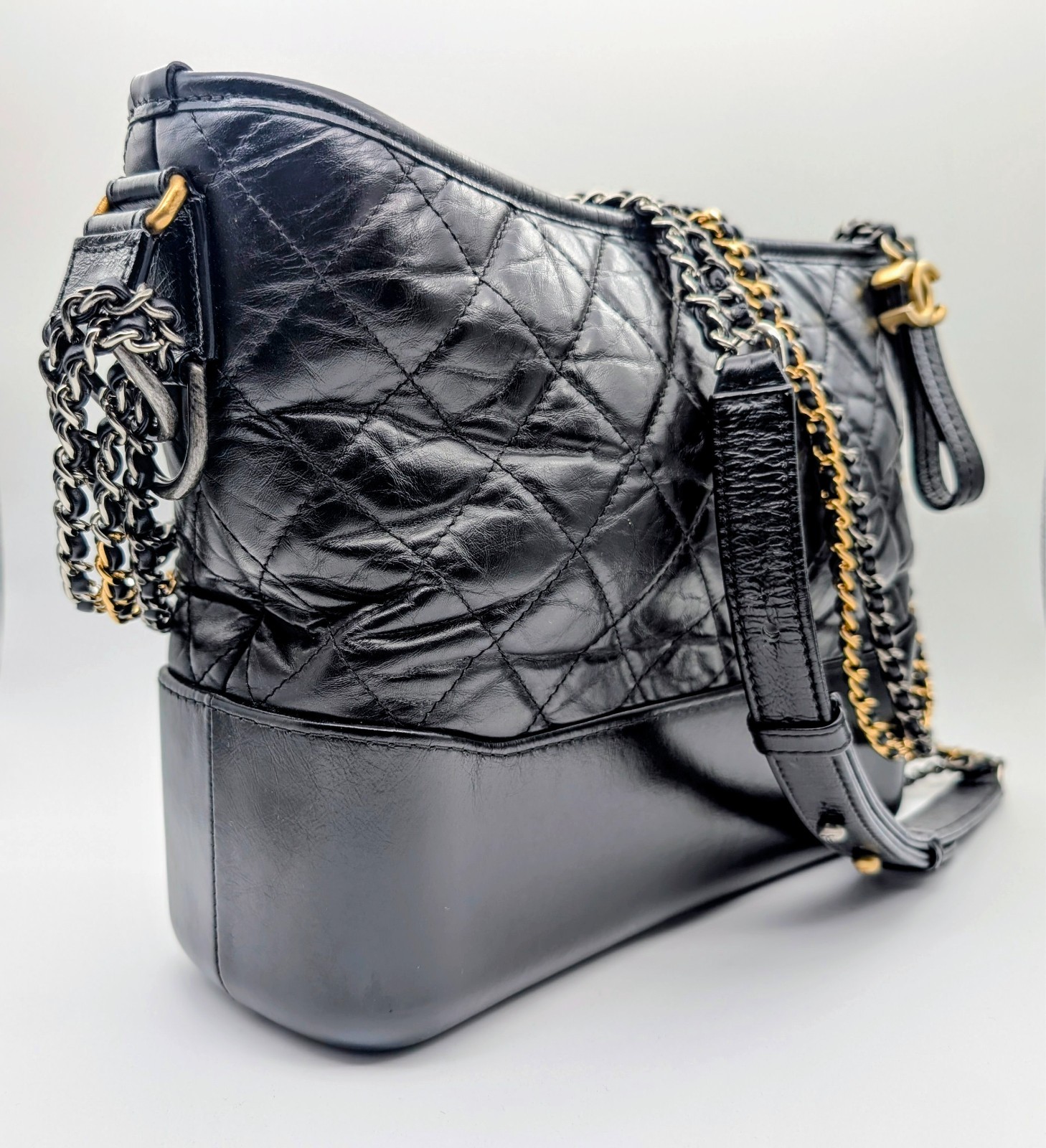 CHANEL Schultertasche Schwarz Leder Gesteppte Gabrielle Tasche #3085