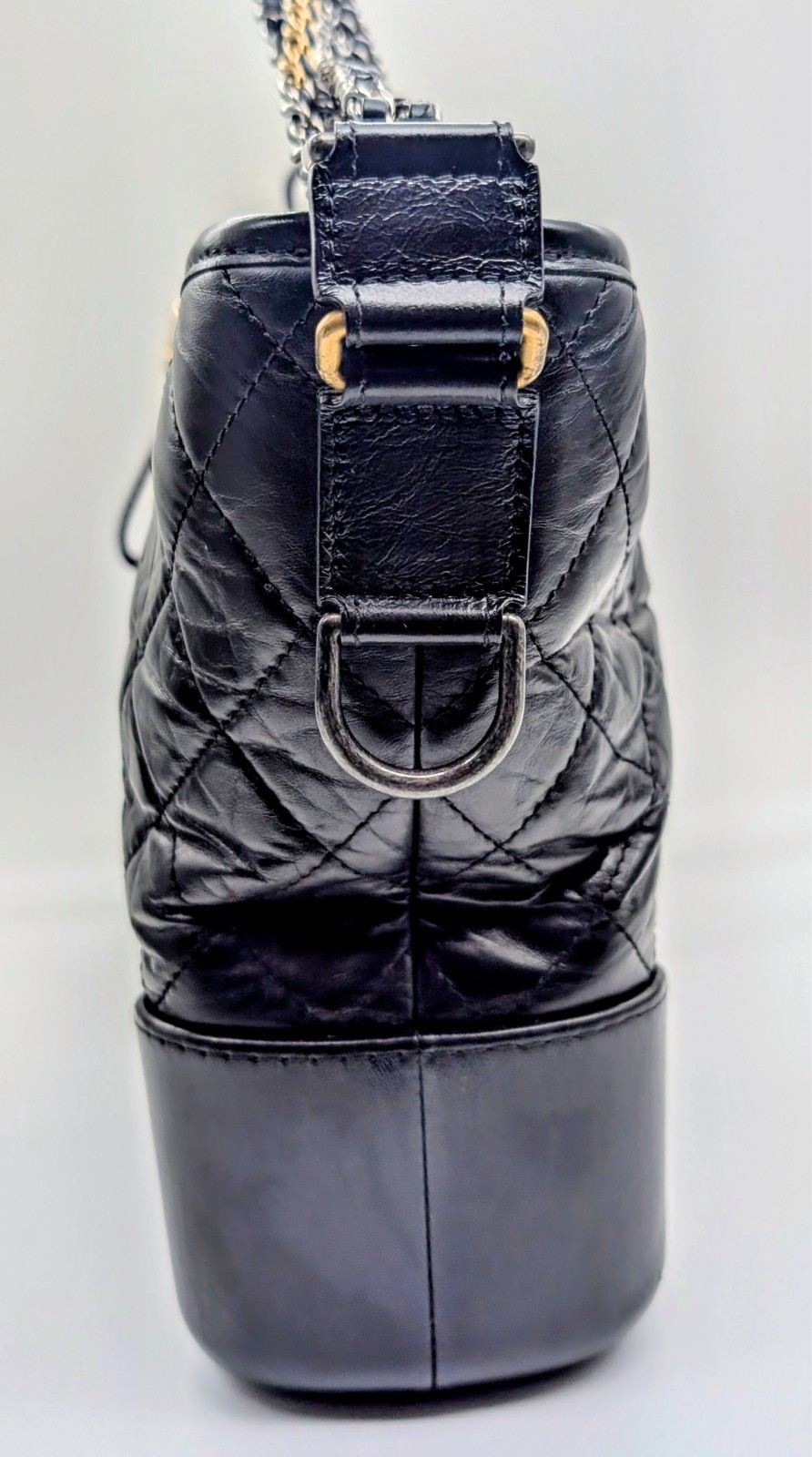CHANEL Schultertasche Schwarz Leder Gesteppte Gabrielle Tasche #3085