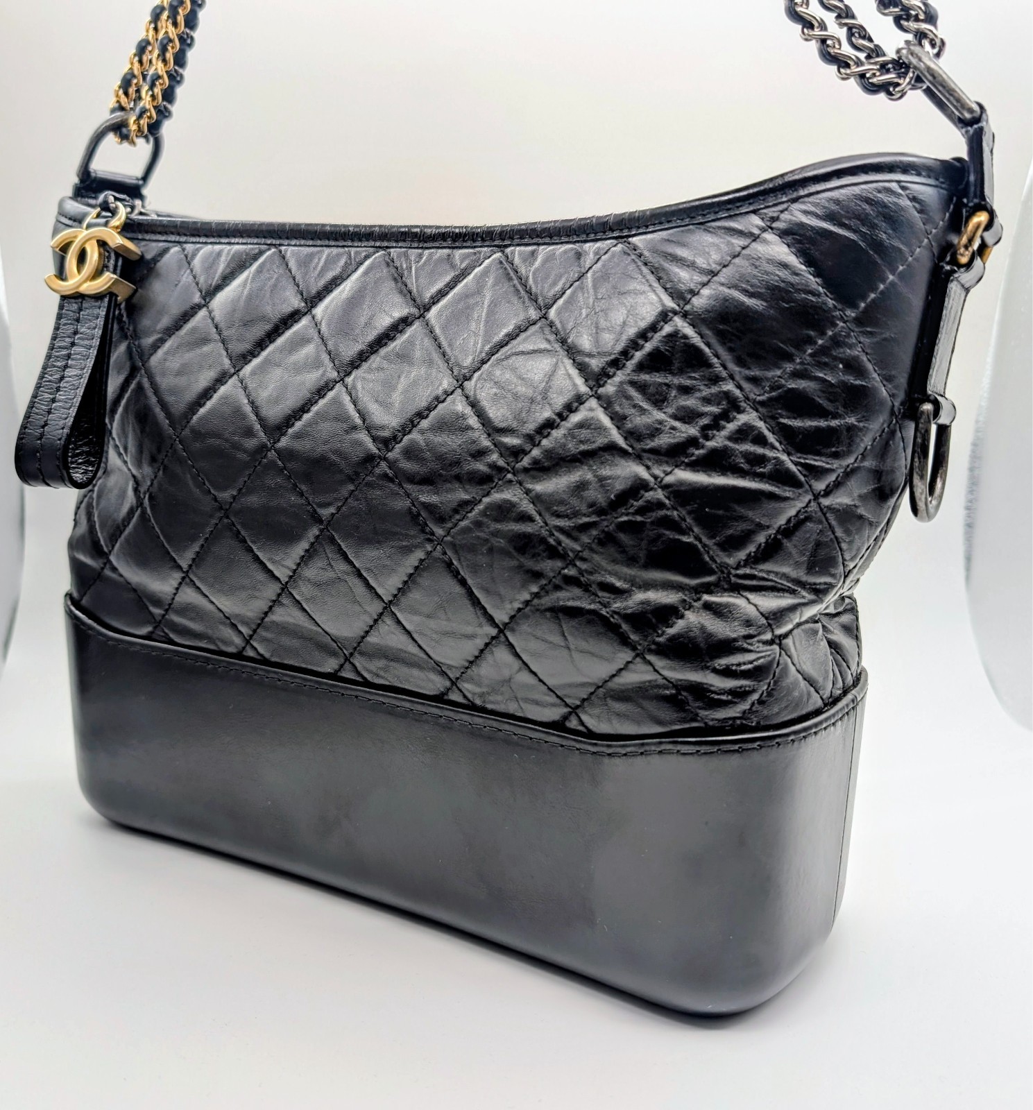 CHANEL Schultertasche Schwarz Leder Gesteppte Gabrielle Tasche #3085