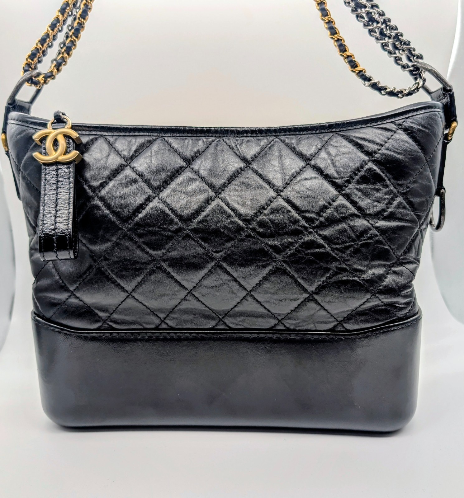 CHANEL Schultertasche Schwarz Leder Gesteppte Gabrielle Tasche #3085