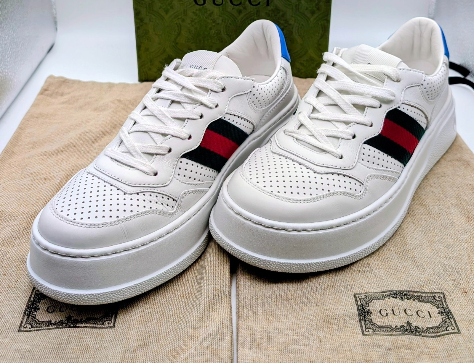 Gucci Chunky GG Web Sneaker – Größe 39 – Weiß / Web Stripe / Blau #3147