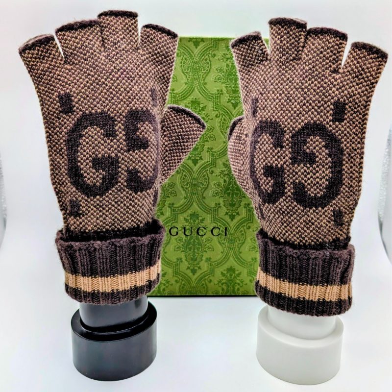 Gucci Halbfingerhandschuhe L Handschuhe Braun – 22,50cm – 200/10 #3148