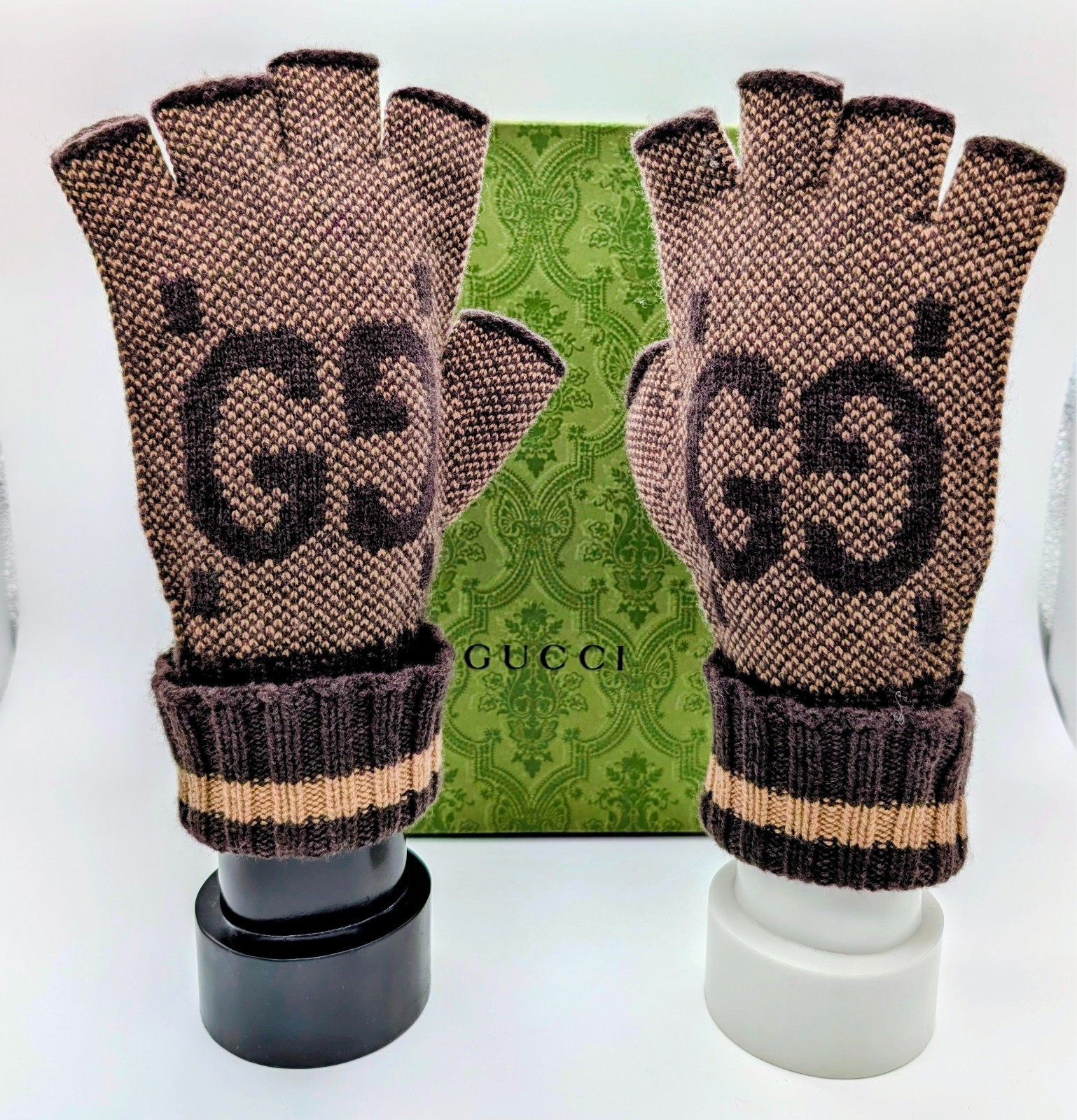 Gucci Halbfingerhandschuhe L Handschuhe Braun – 22,50cm – 200/10 #3148