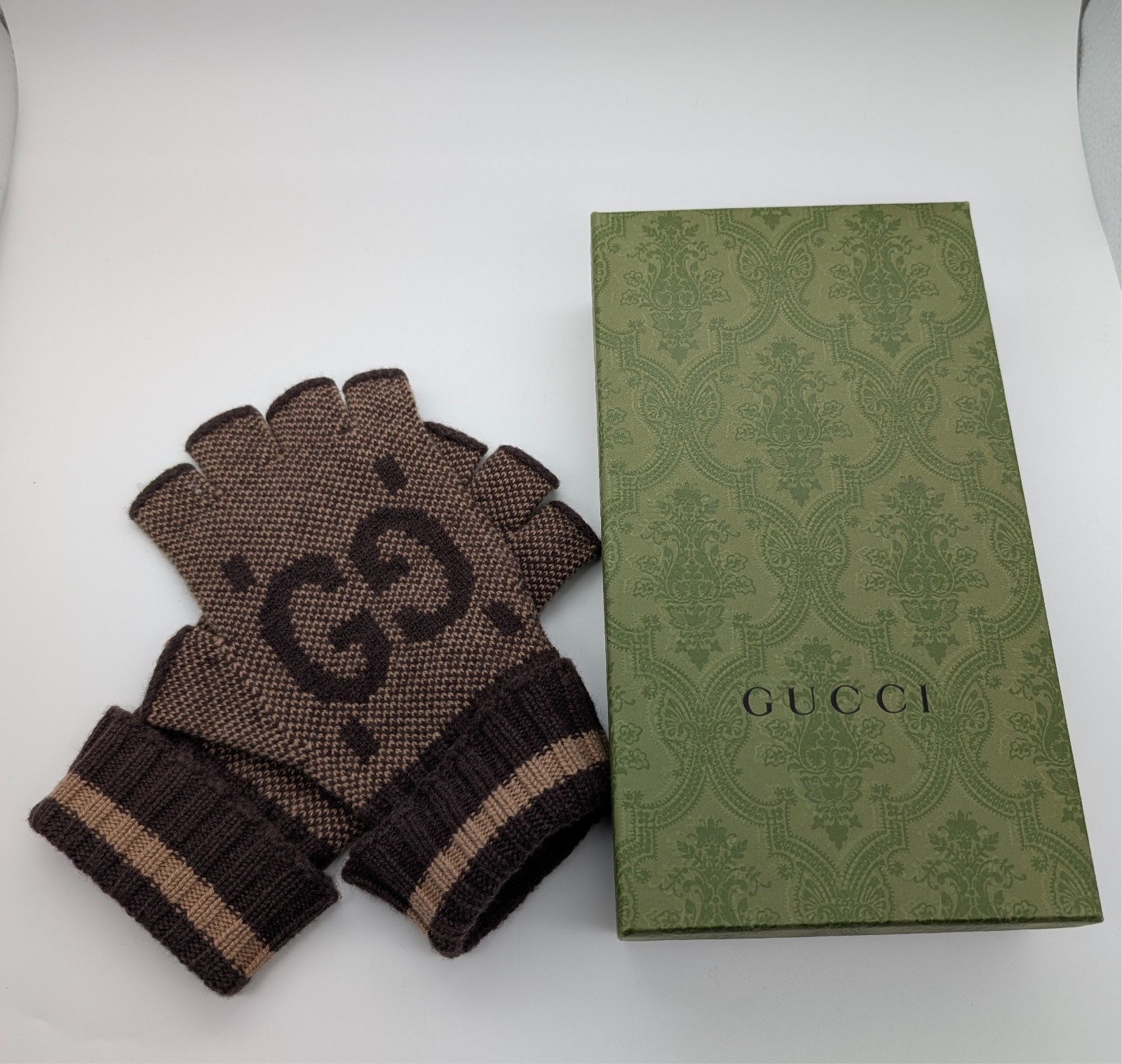 Gucci Halbfingerhandschuhe L Handschuhe Braun – 22,50cm – 200/10 #3148