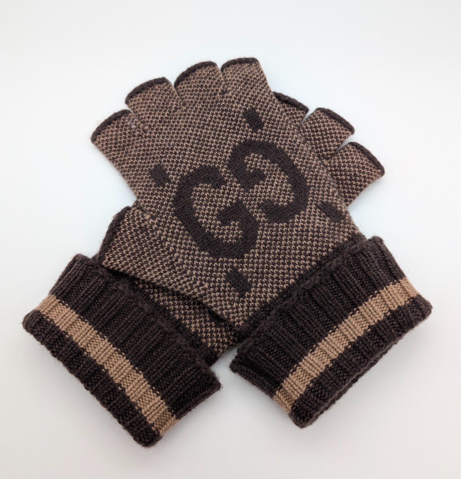 Gucci Halbfingerhandschuhe L Handschuhe Braun – 22,50cm – 200/10 #3148