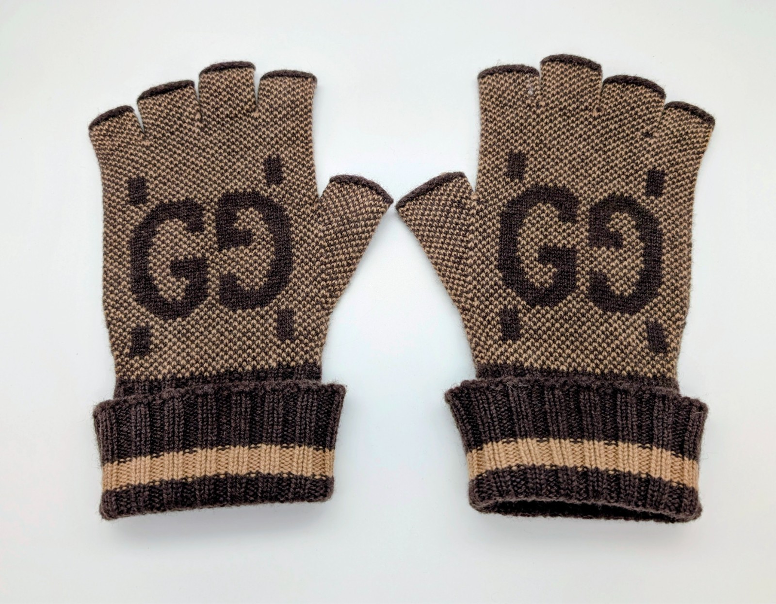 Gucci Halbfingerhandschuhe L Handschuhe Braun – 22,50cm – 200/10 #3148