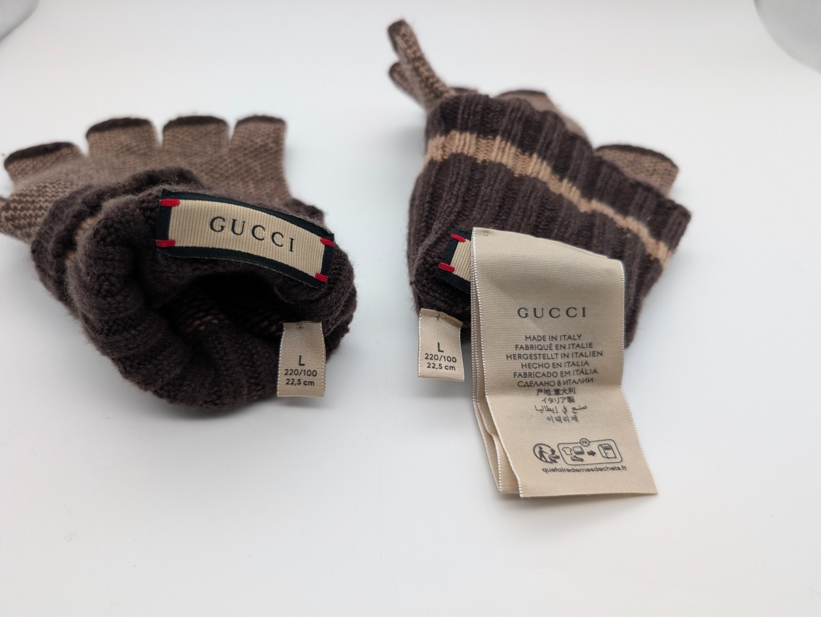Gucci Halbfingerhandschuhe L Handschuhe Braun – 22,50cm – 200/10 #3148