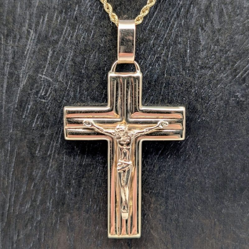 Anhänger Kreuz Jesus 585/14K Rosegold – 5,00g – für Halsketten #3153