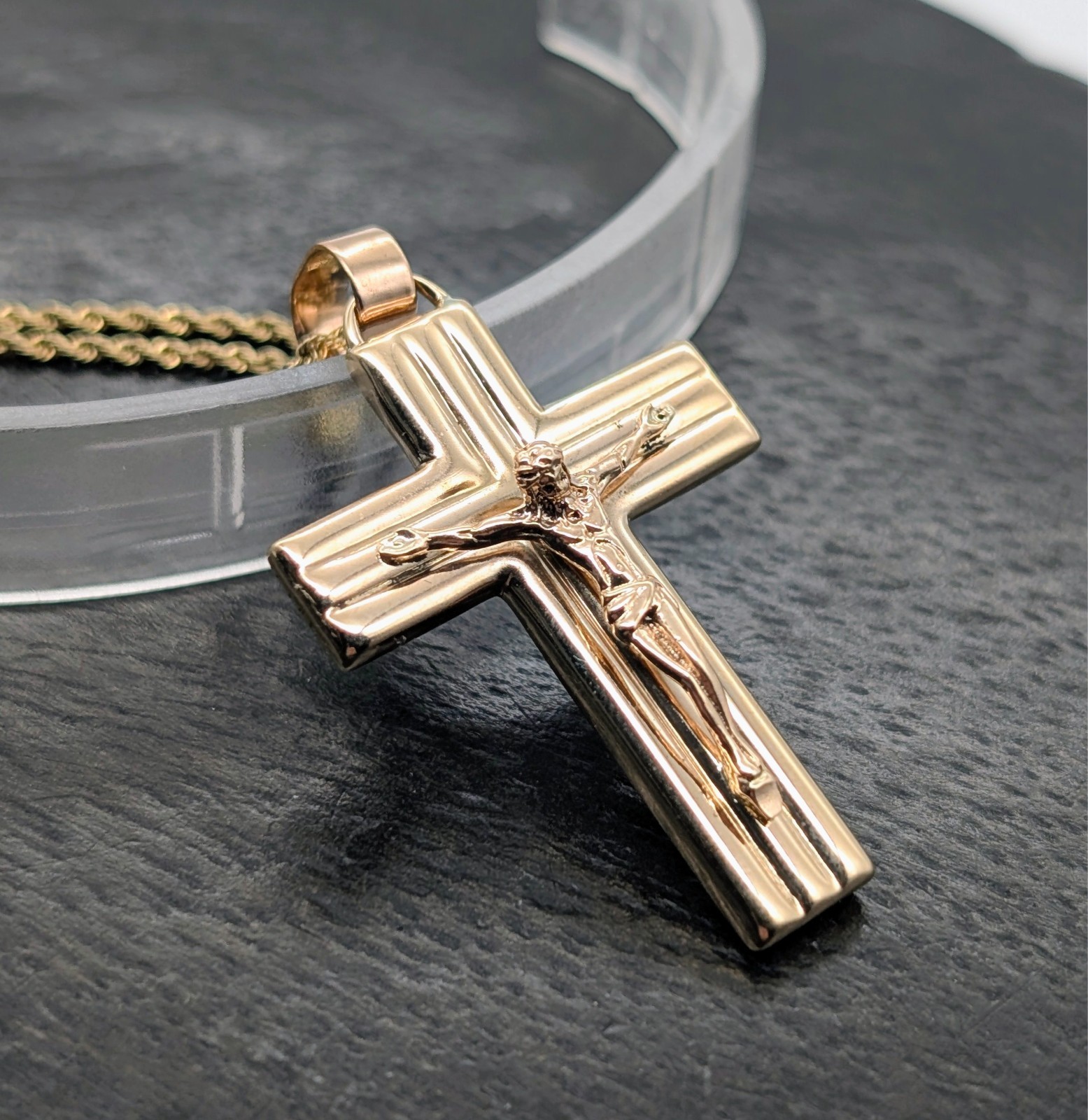 Anhänger Kreuz Jesus 585/14K Rosegold – 5,00g – für Halsketten #3153