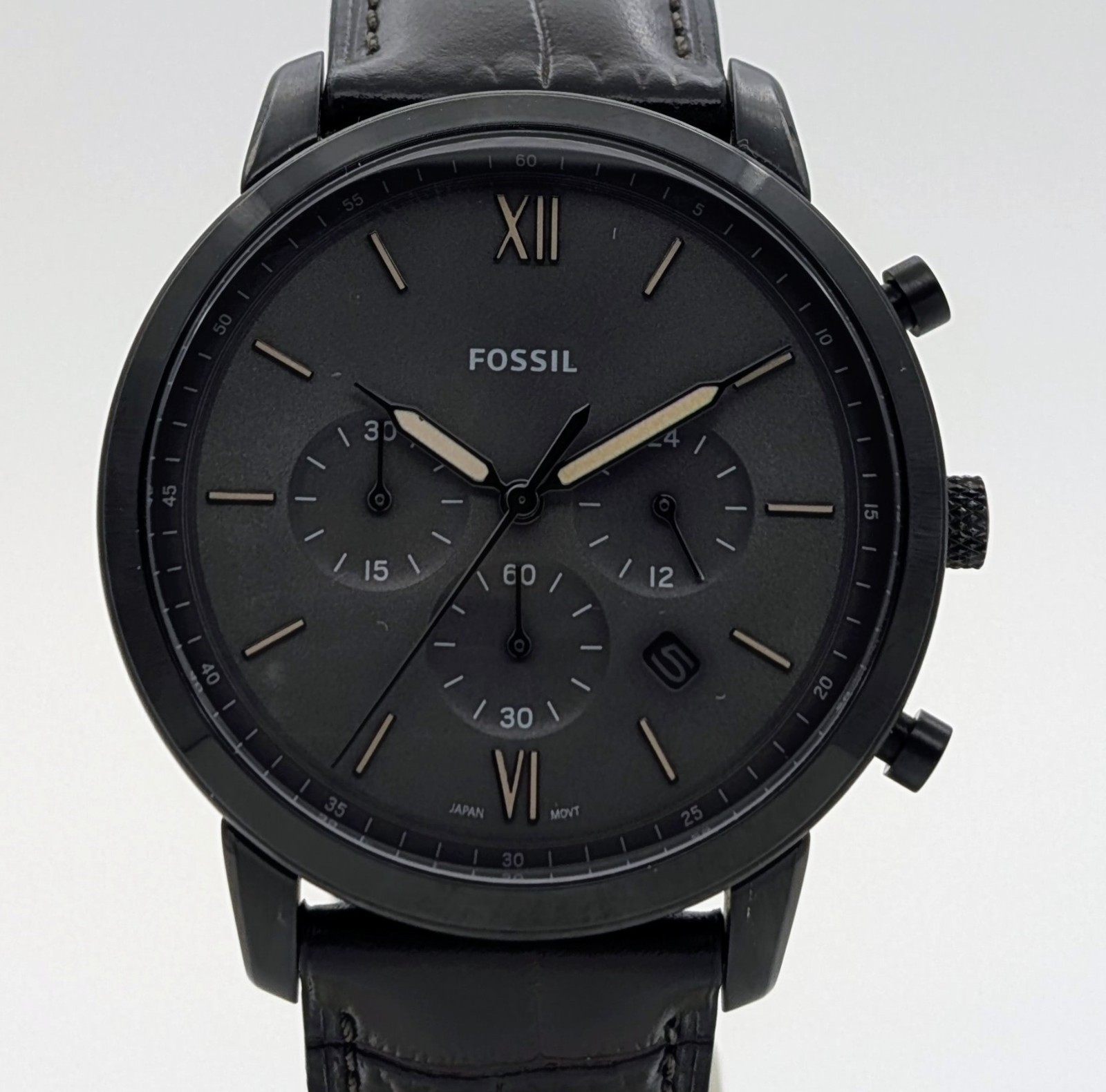 Fossil FS5579 Chronograph Neutra uhr – Ø44mm Quarz Lederarmband Schwarz #3138