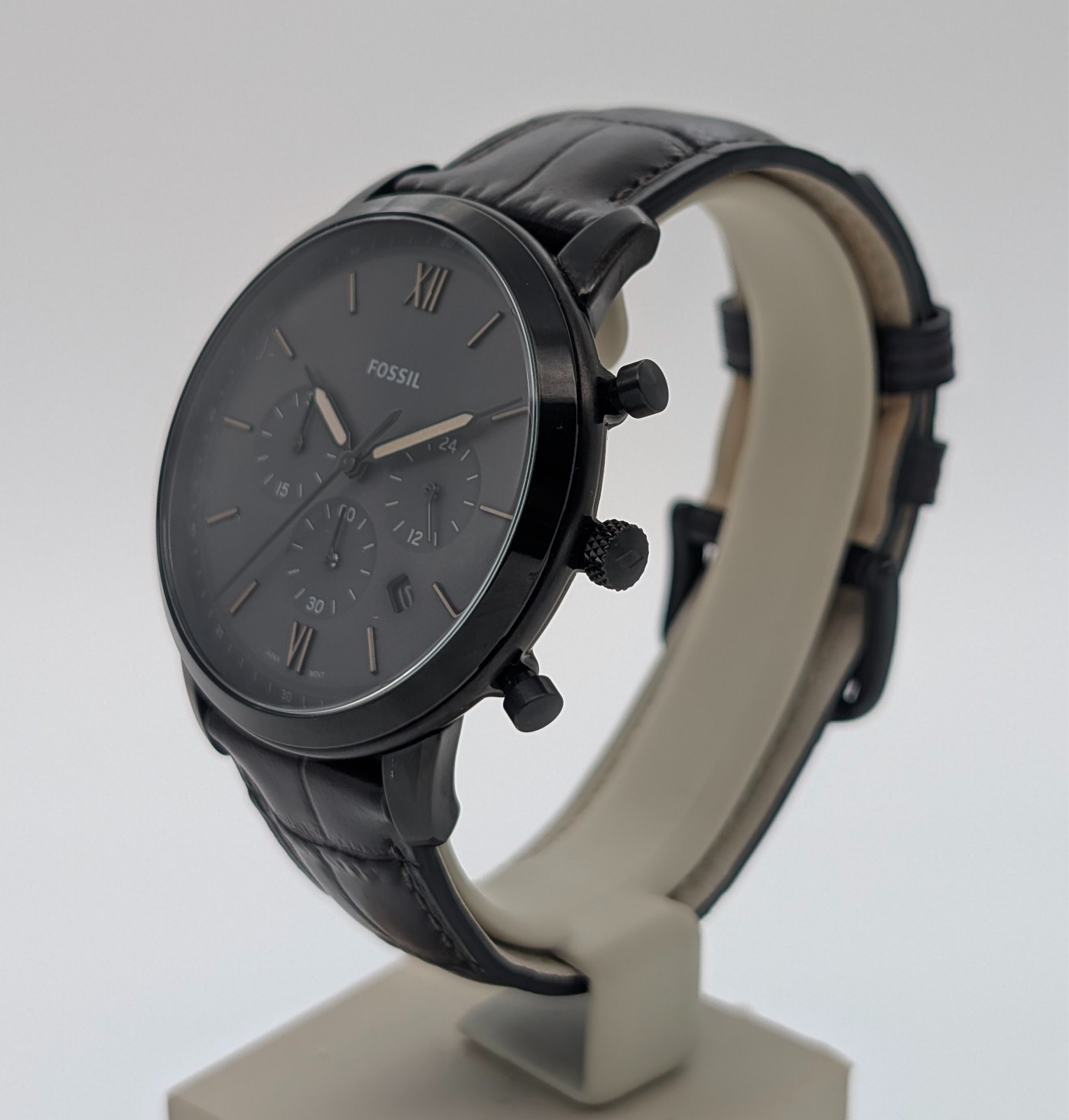 Fossil FS5579 Chronograph Neutra uhr – Ø44mm Quarz Lederarmband Schwarz #3138