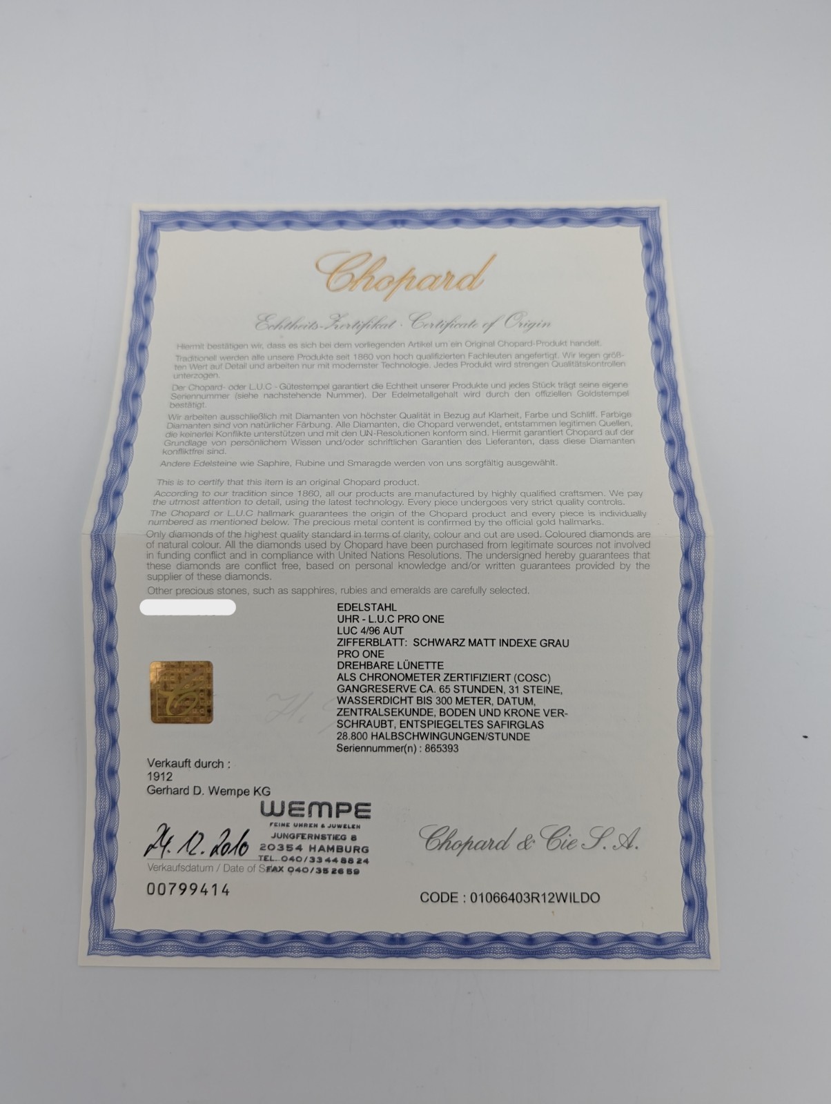 Chopard L.U.C Pro One 168912 – Automatik Chronometer Full Set Ø43 mm #3041