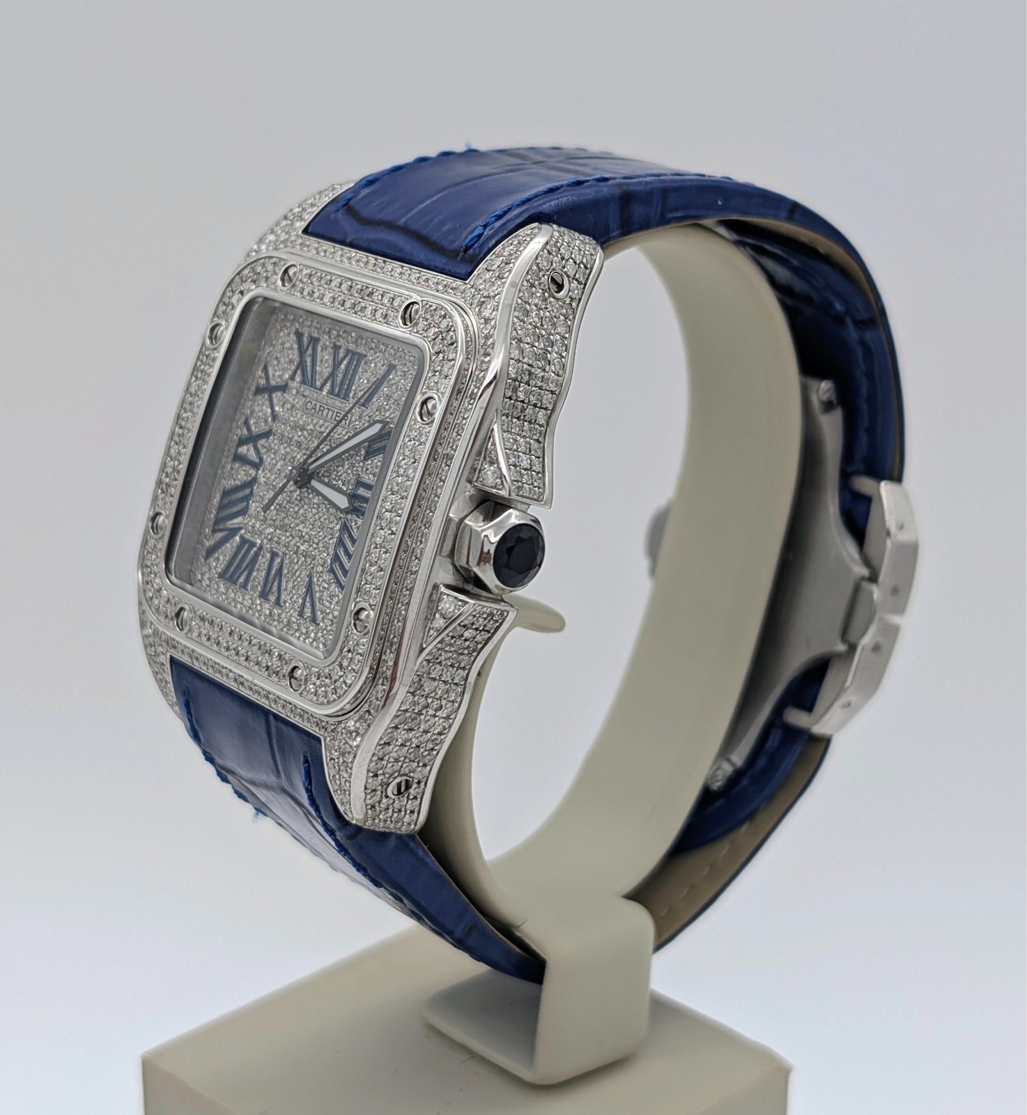 Cartier Santos 100 XL Diamond W20073X8 Uhr – Ø38mm Lederarmband #3127