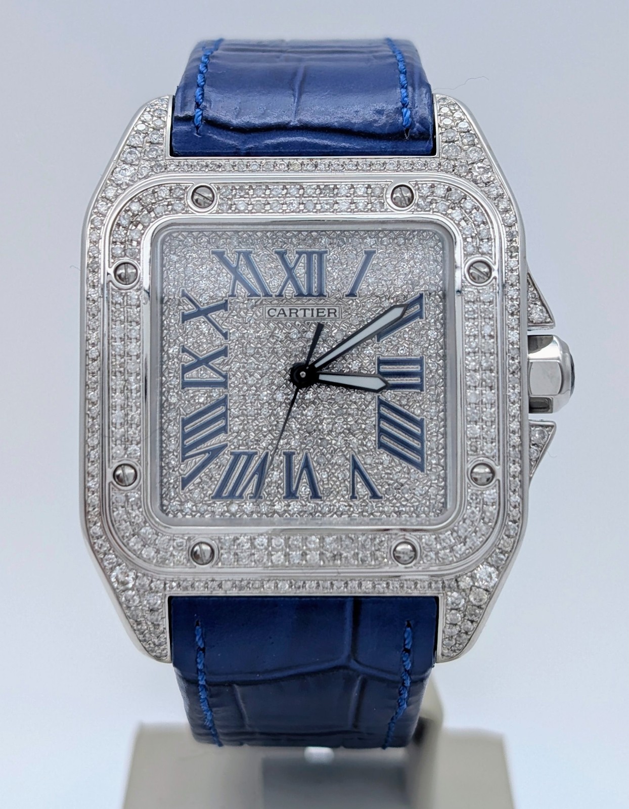 Cartier Santos 100 XL Diamond W20073X8 Uhr – Ø38mm Lederarmband #3127
